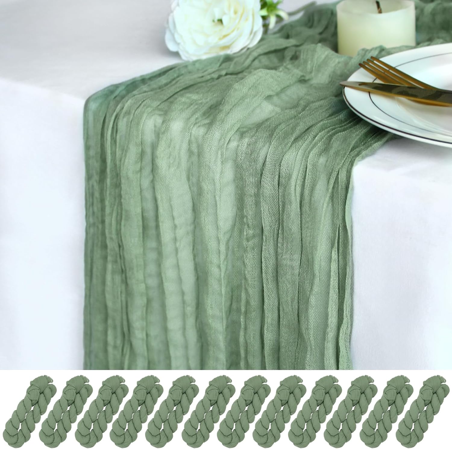 CAMINO DE MESA GASA LUXE LOUISE VERDE SALVIA 21.5X120 PULGADAS PACK 12 UNIDADES - 1