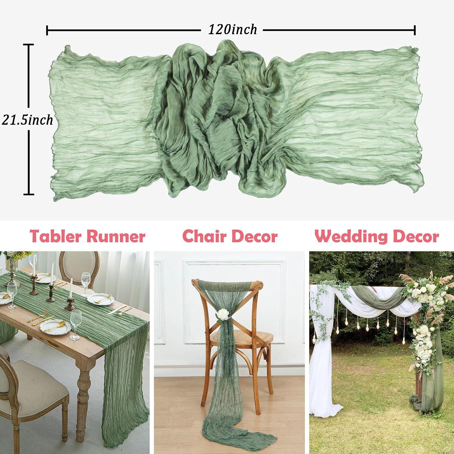 CAMINO DE MESA GASA LUXE LOUISE VERDE SALVIA 21.5X120 PULGADAS PACK 12 UNIDADES - 3