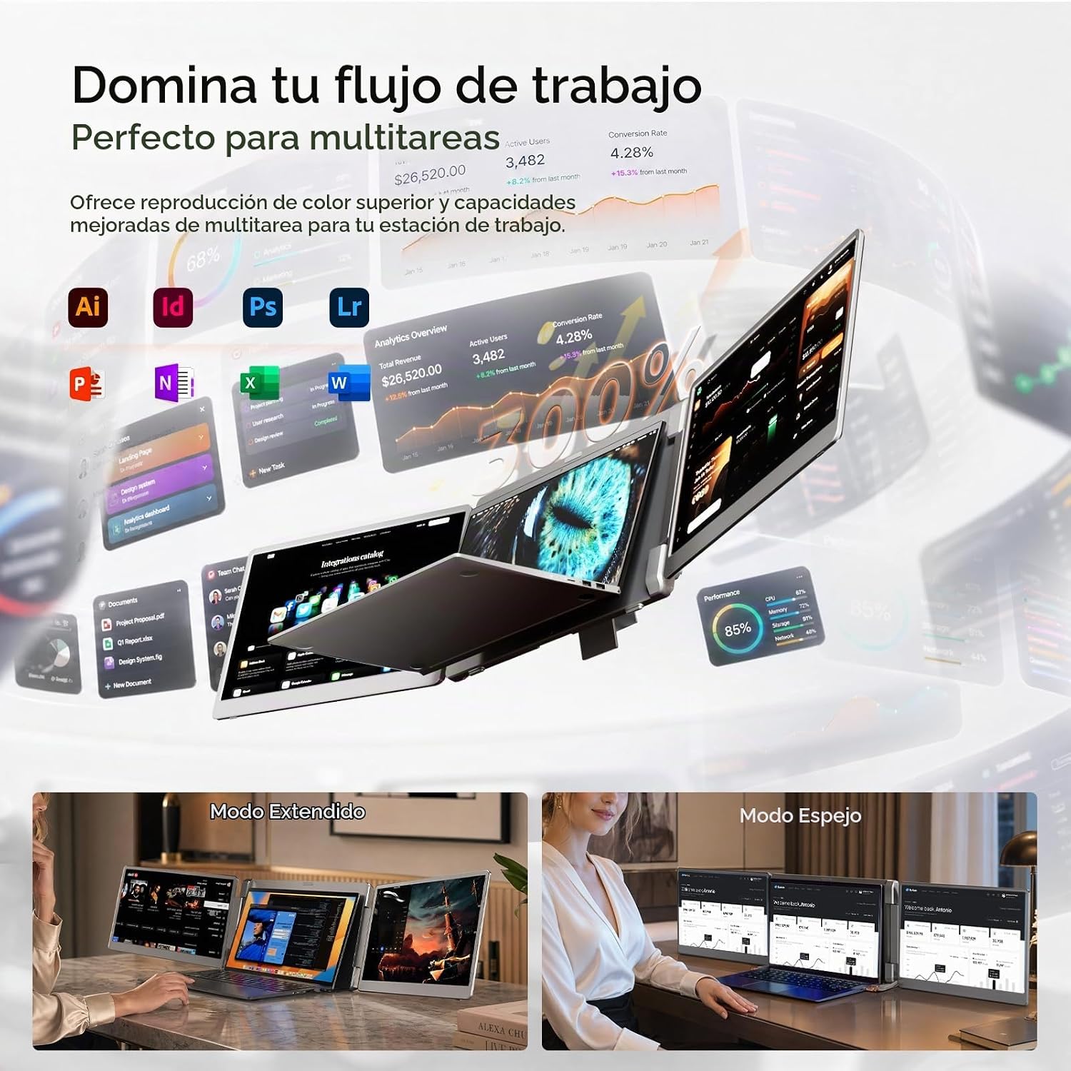 MONITOR PORTÁTIL LADOMI 15.6' FHD PARA LAPTOP, EXTENSIÓN DE PANTALLA TRIPLE CON ROTACIÓN 360° - 3