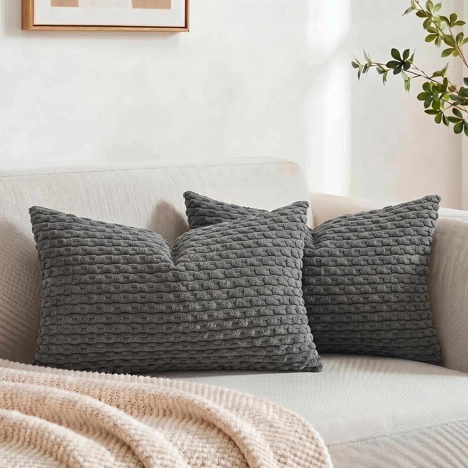 FUNDA DE COJÍN FANCY HOMI 2 PIEZAS GRIS OSCURO RECTANGULAR 35X60 CM - 1