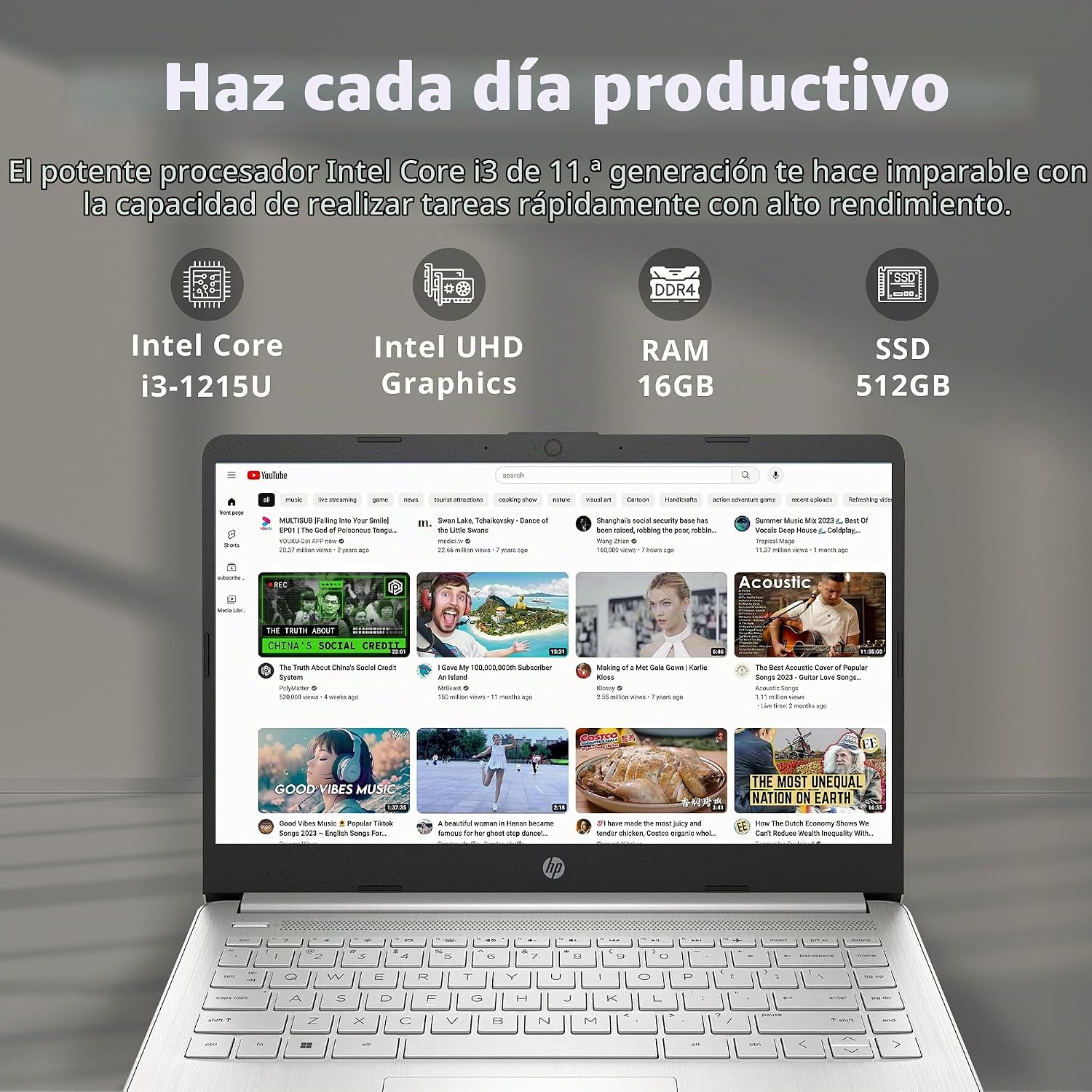 LAPTOP HP 14' FHD INTEL CORE I3-1215U 16GB RAM 512GB SSD PLATA - 2