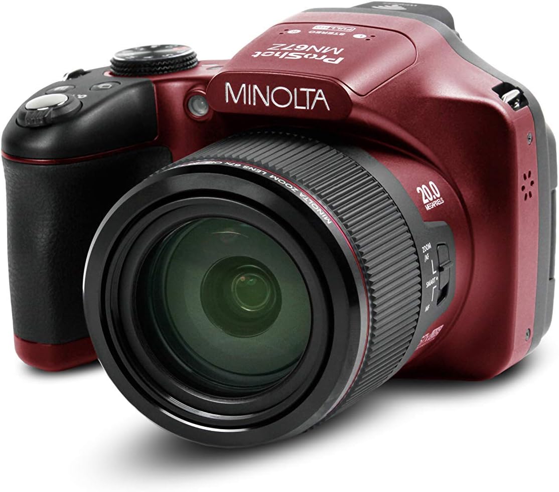 CÁMARA DIGITAL MINOLTA PRO SHOT 20 MEGAPÍXELES CON ZOOM ÓPTICO 67X FULL HD ROJA REACONDICIONADA - 1