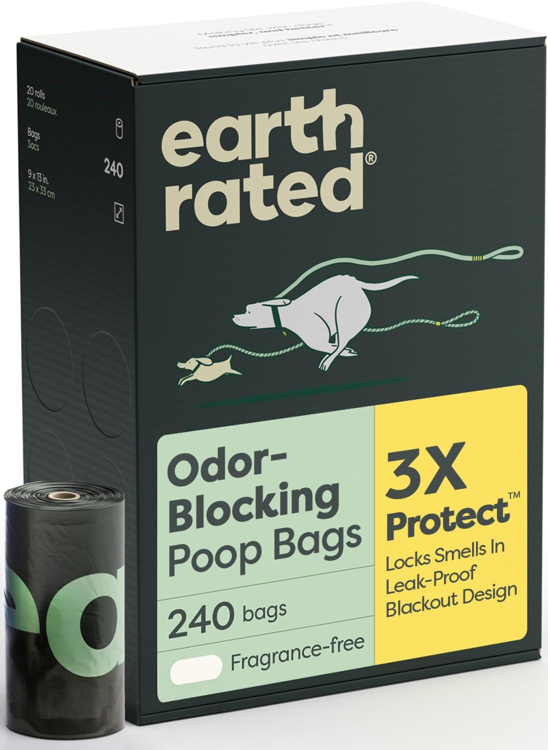 BOLSAS PARA DESECHOS DE PERRO EARTH RATED 3X PROTECT, 240 UNIDADES - 1