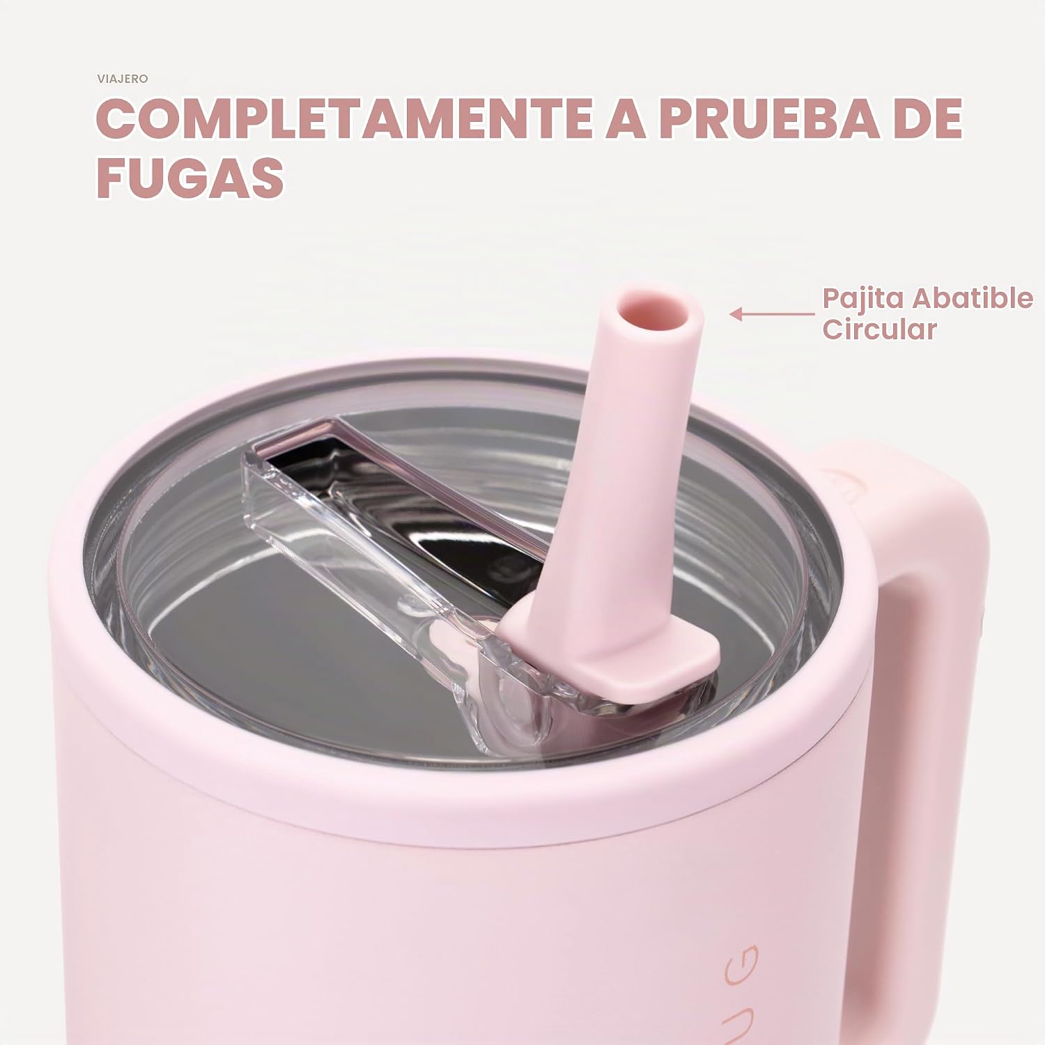 VASO TUMBLER HYDROJUG TRAVELER 40OZ CON ASA Y POPOTE ROSA ARENA - 4