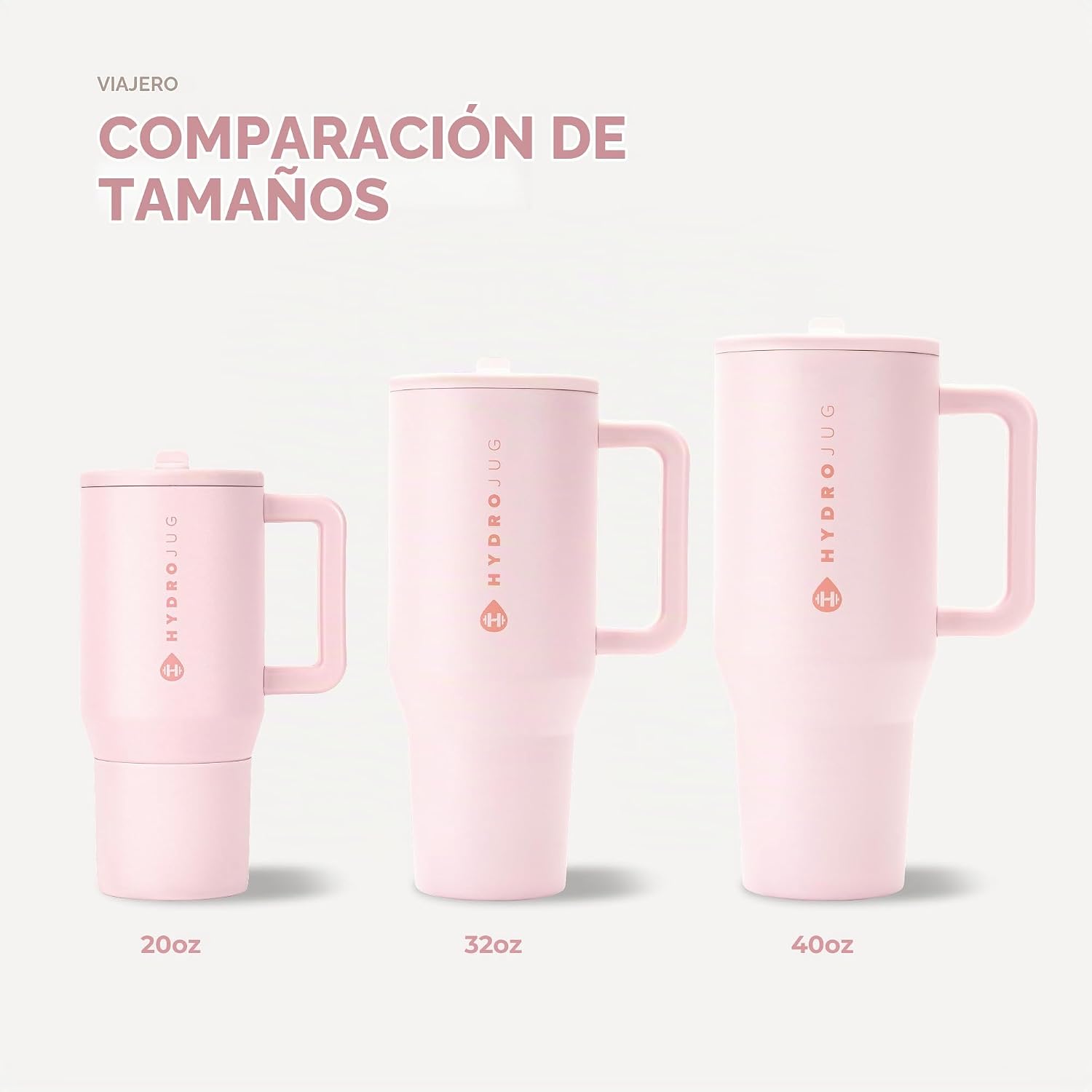 VASO TUMBLER HYDROJUG TRAVELER 40OZ CON ASA Y POPOTE ROSA ARENA - 5
