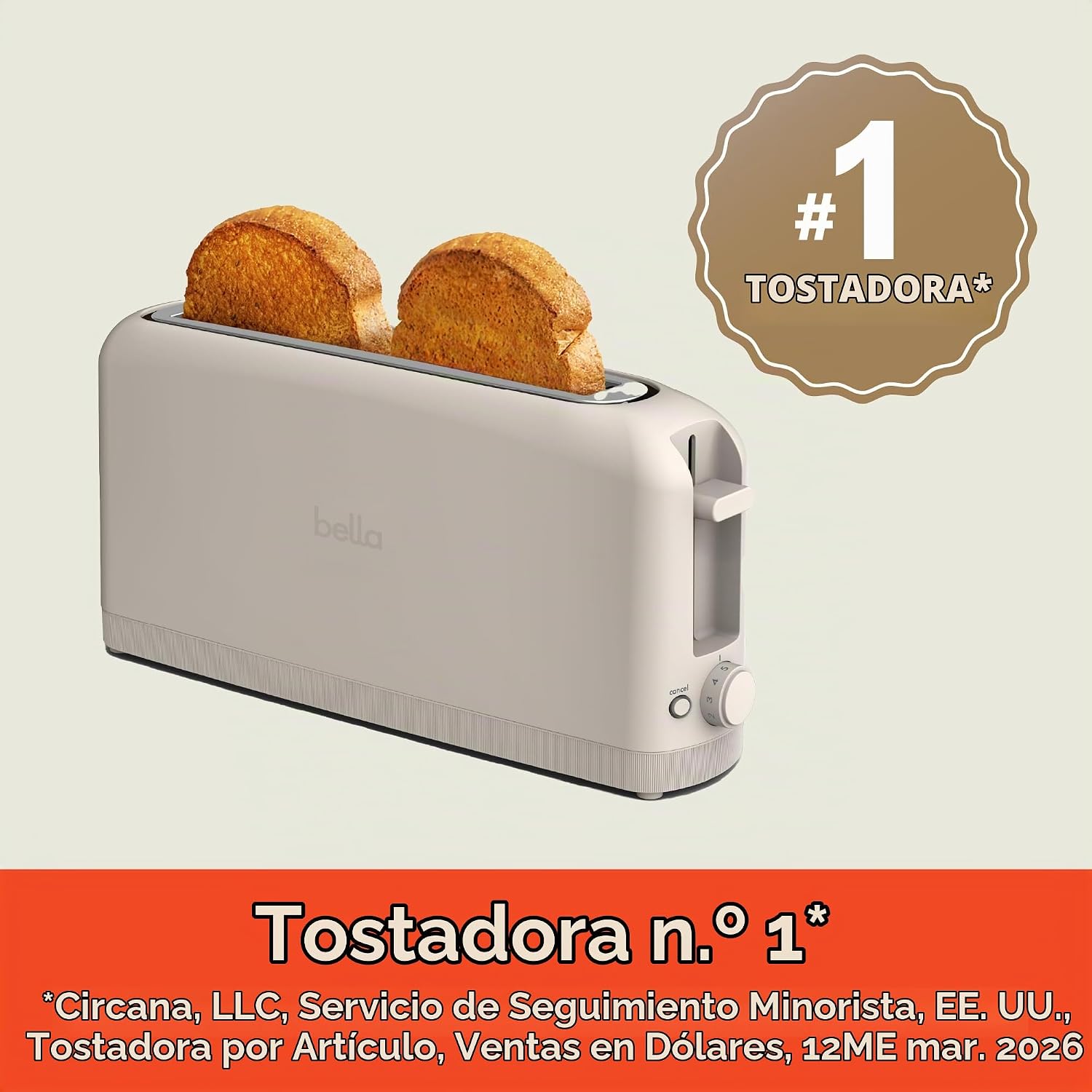TOSTADORA BELLA FITS-ANYWHERE 2 REBANADAS RANURA LARGA OATMILK - 3