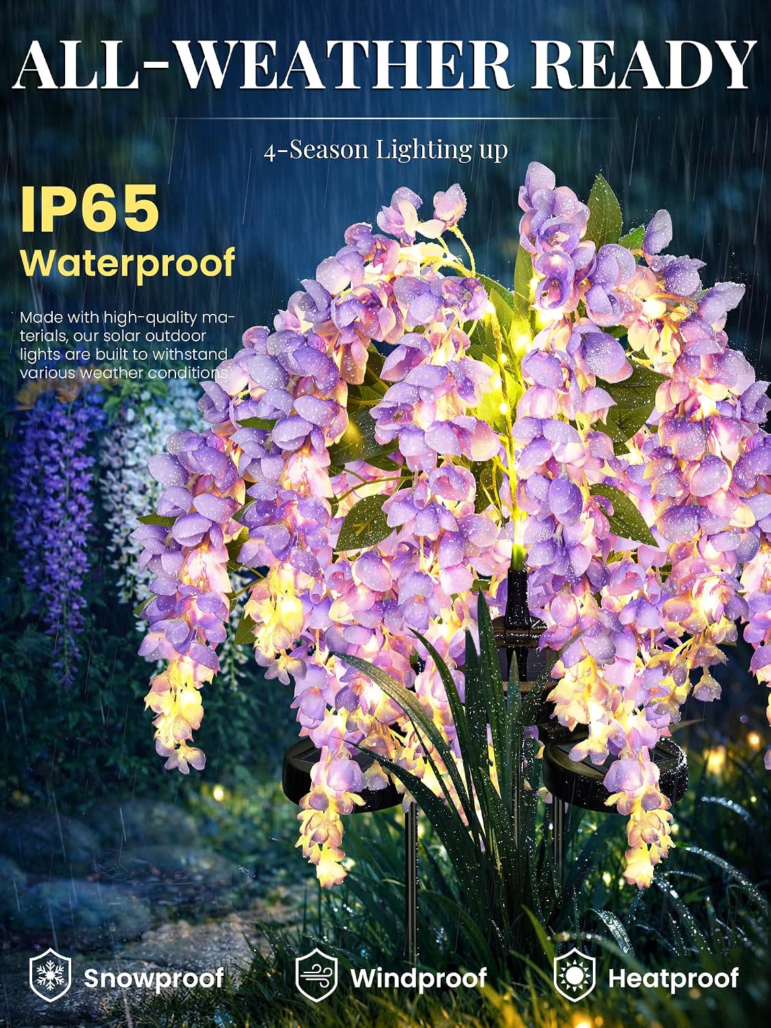 ESTACA SOLAR GIGALUMI WISTERIA FLORES MORADAS 3 PACK 2 MODOS - 3
