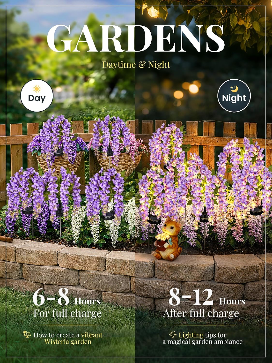 ESTACA SOLAR GIGALUMI WISTERIA FLORES MORADAS 3 PACK 2 MODOS - 4