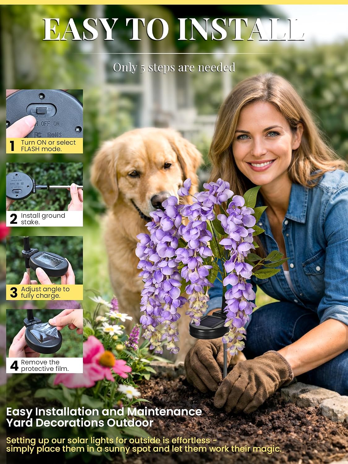 ESTACA SOLAR GIGALUMI WISTERIA FLORES MORADAS 3 PACK 2 MODOS - 5