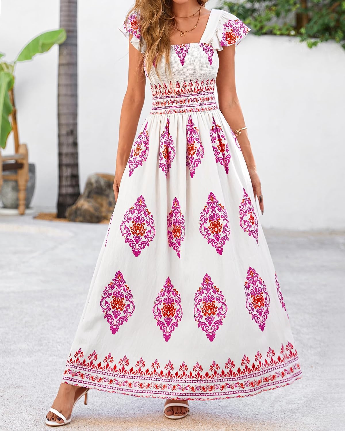 VESTIDO MAXI BOHO FLORAL BTFBM CUELLO CUADRADO SIN MANGAS - 2