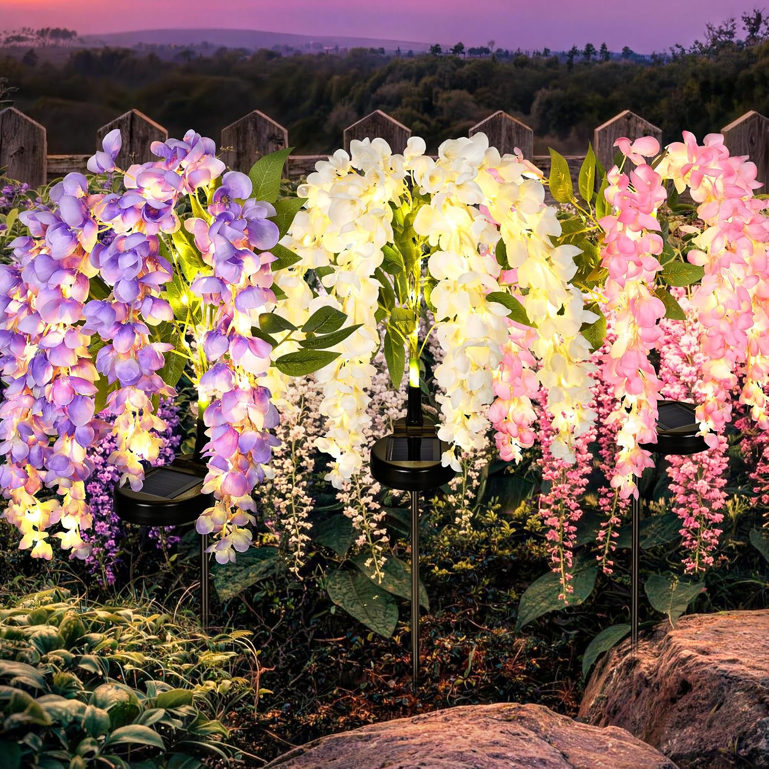 ESTACA SOLAR GIGALUMI WISTERIA FLORES MULTICOLOR 3 UNIDADES 2 MODOS - 1