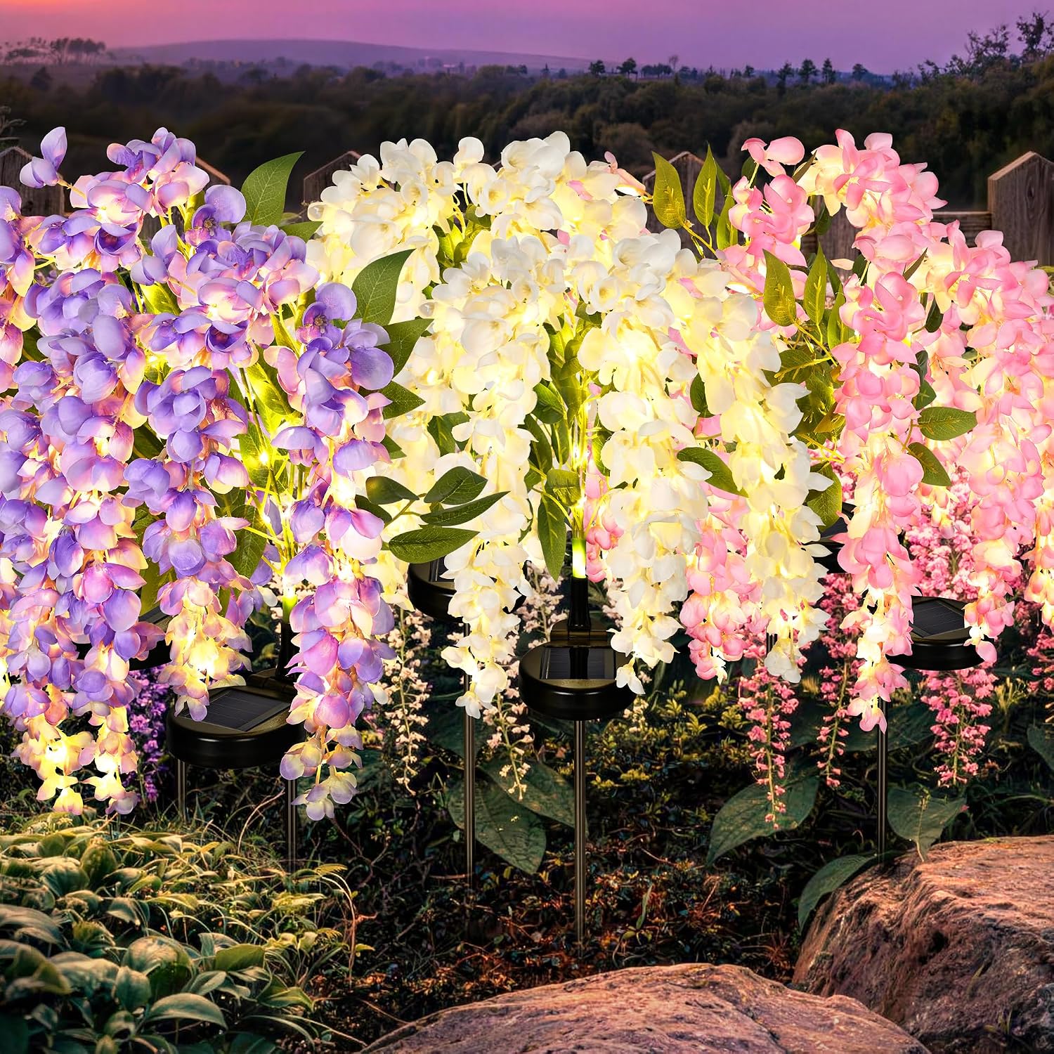 ESTACA SOLAR GIGALUMI WISTERIA FLORES MULTICOLOR 6 UNIDADES 2 MODOS - 1