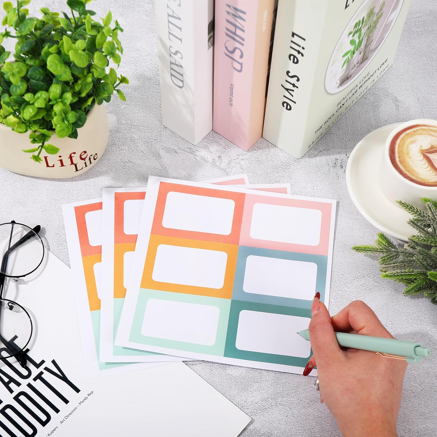 ETIQUETAS ADHESIVAS RECTANGULARES WHALINE 420 PIEZAS COLORES BOHO PASTEL 3 X 2 PULGADAS - 3
