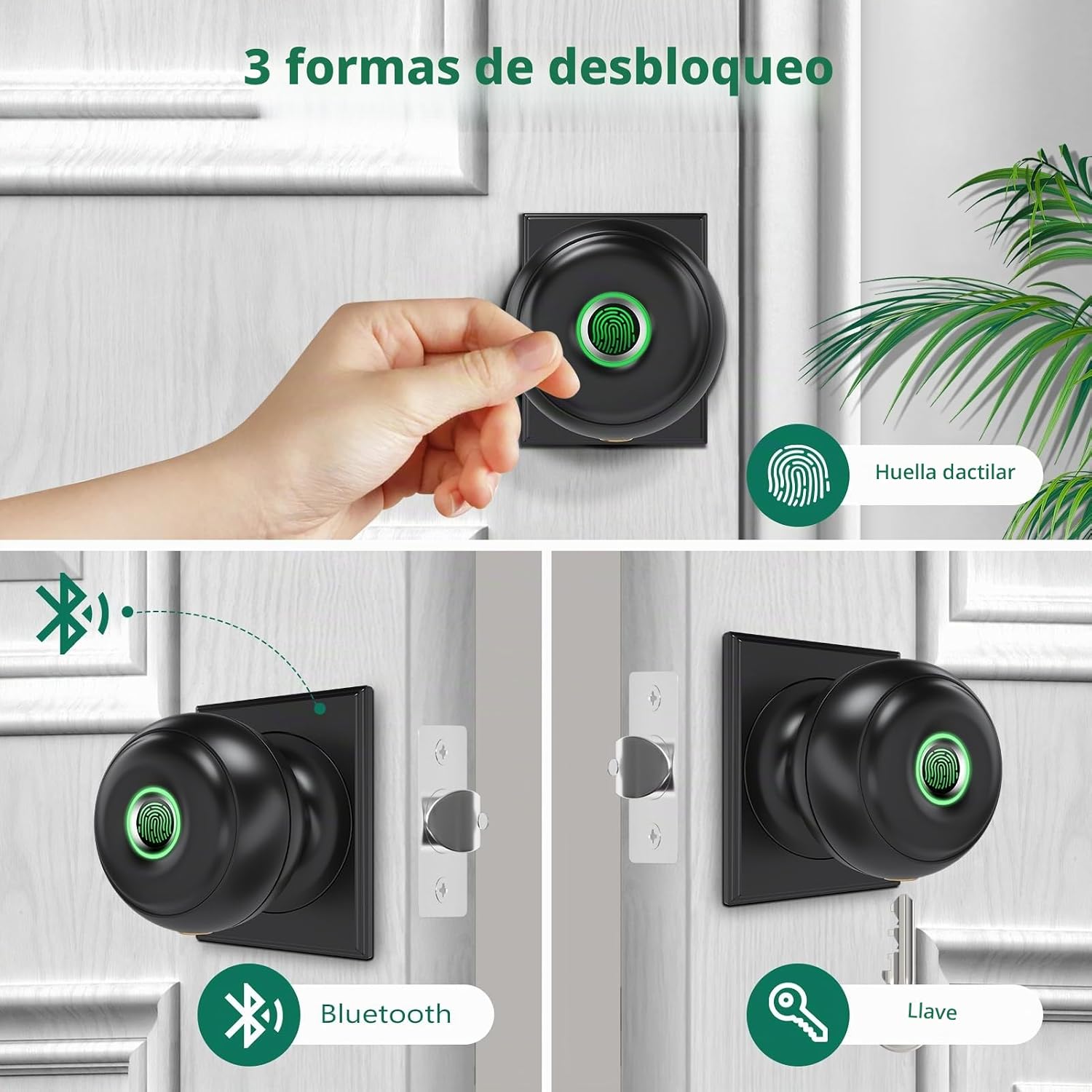 MANIJA PARA PUERTA INTELIGENTE GEEKTALE CON DESBLOQUEO POR HUELLA DACTILAR - 2