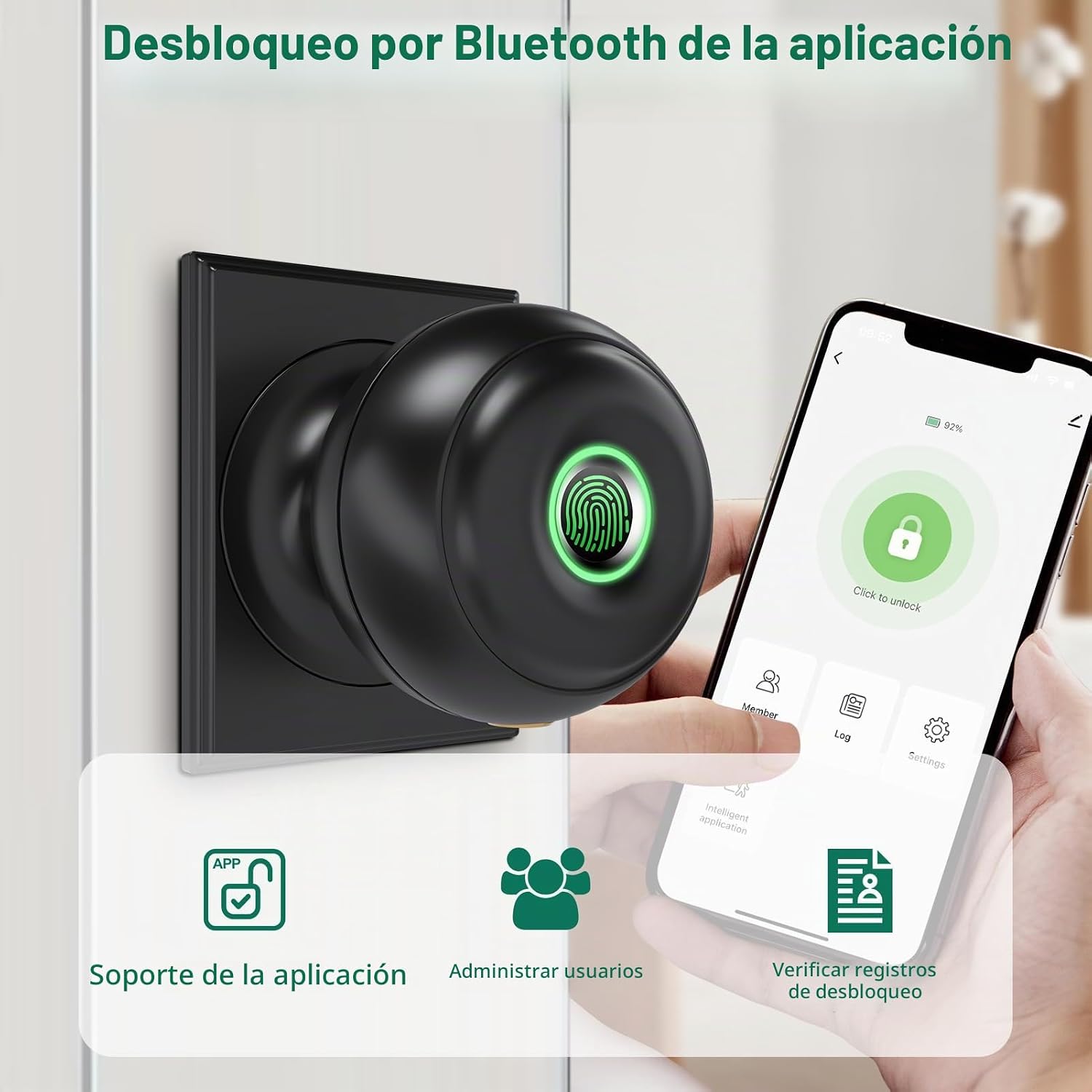 MANIJA PARA PUERTA INTELIGENTE GEEKTALE CON DESBLOQUEO POR HUELLA DACTILAR - 4