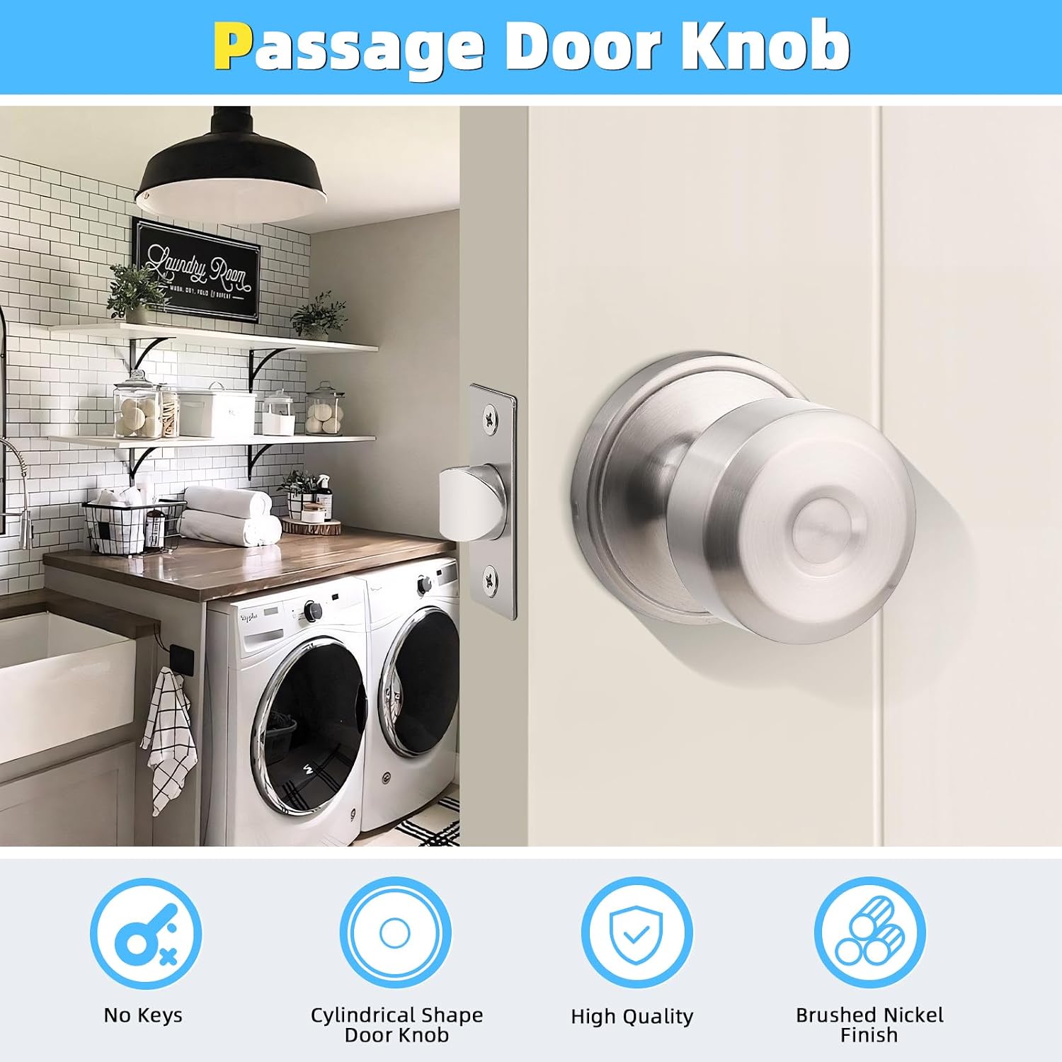 MANIJA PARA PUERTA CILÍNDRICA KNOBWELL NÍQUEL CEPILLADO SIN LLAVE - 2