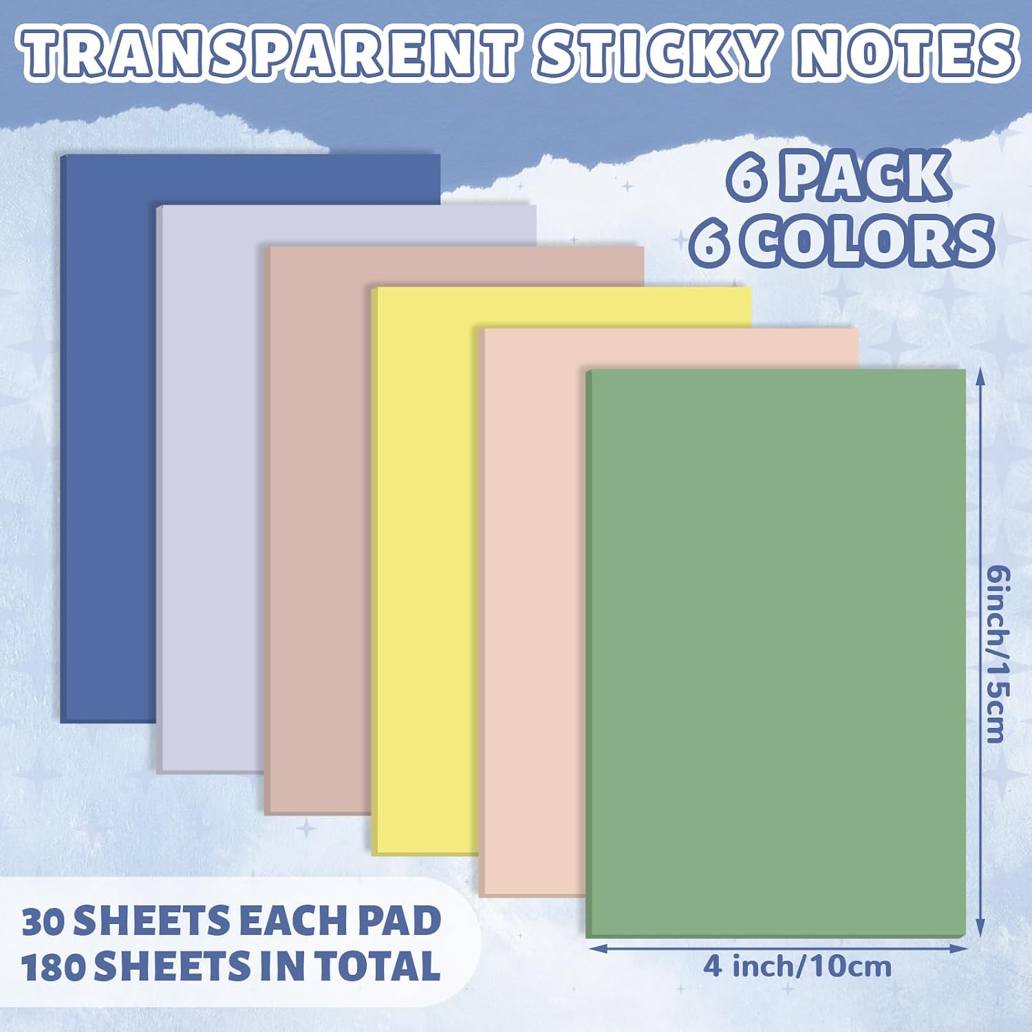 NOTAS ADHESIVAS TRANSPARENTES YINDER 4 X 6 PULGADAS 180 HOJAS MULTICOLOR - 2