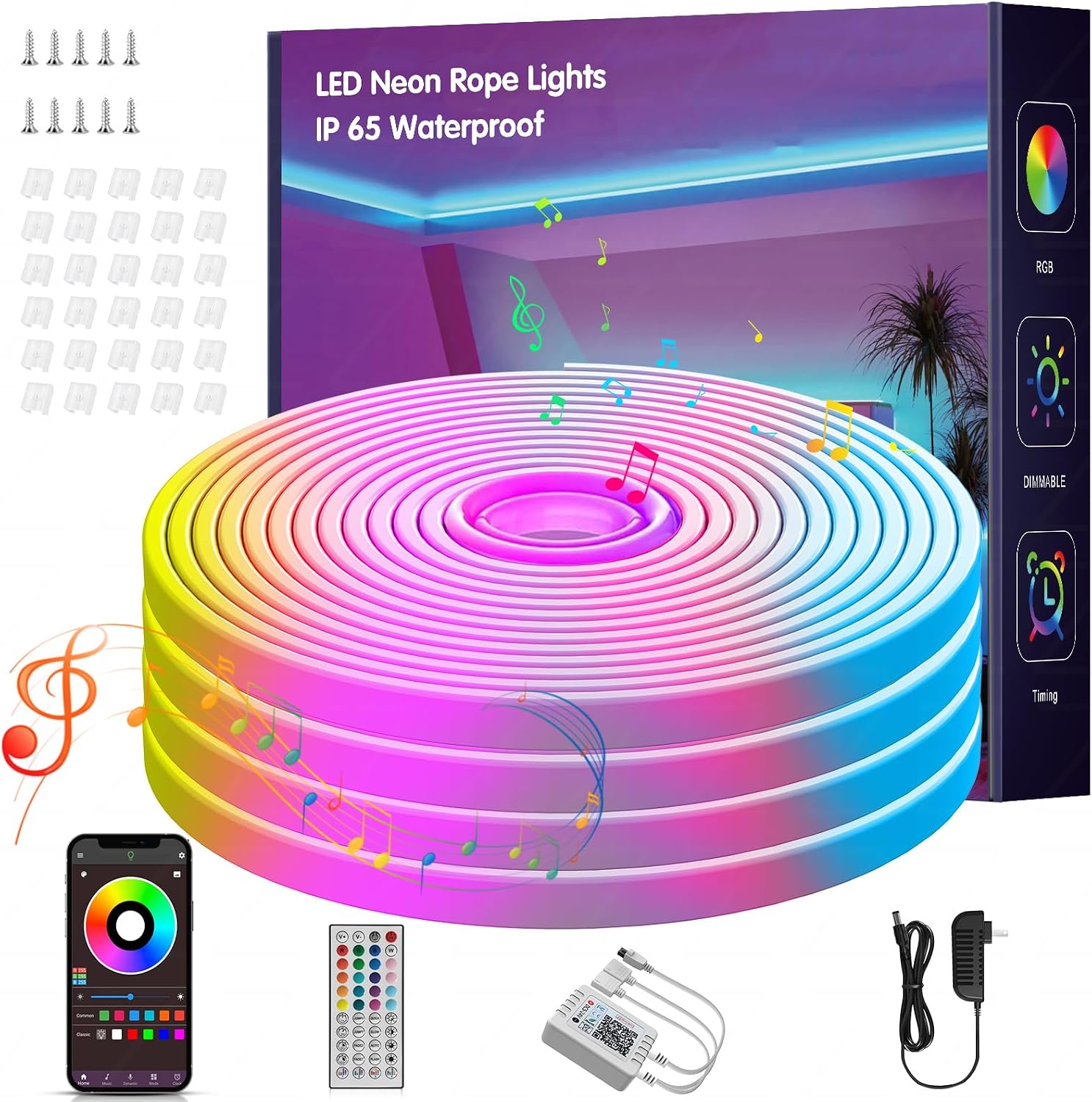 CINTA LED RGB NEON ROPE LIGHTS 50 PIES CON CONTROL REMOTO Y APP - 1