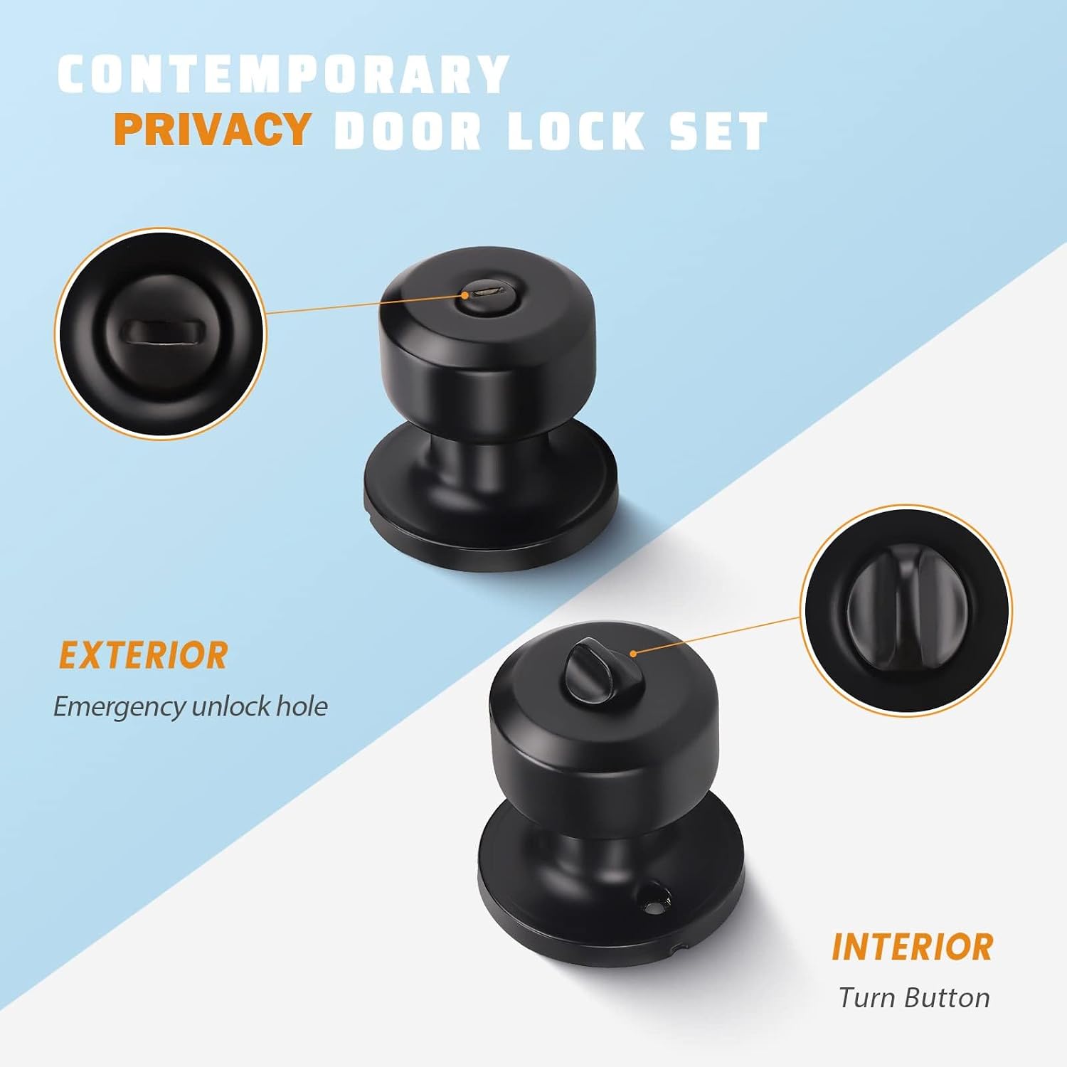 MANIJA PARA PUERTA CILÍNDRICA KNOBWELL PRIVACIDAD ACERO INOXIDABLE NEGRO MATE 4 PIEZAS - 2