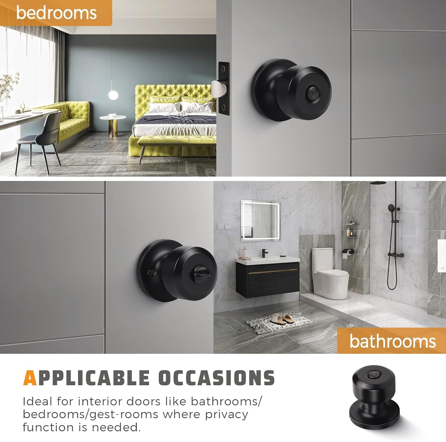 MANIJA PARA PUERTA CILÍNDRICA KNOBWELL PRIVACIDAD ACERO INOXIDABLE NEGRO MATE 4 PIEZAS - 3