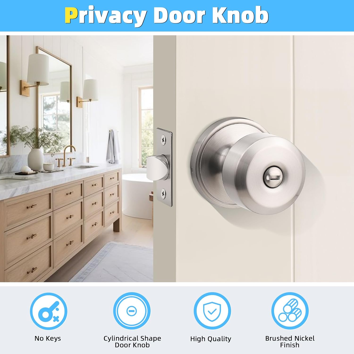 MANIJA PARA PUERTA INTERIOR KNOBWELL CILÍNDRICA NÍQUEL CEPILLADO 8 PIEZAS - 2