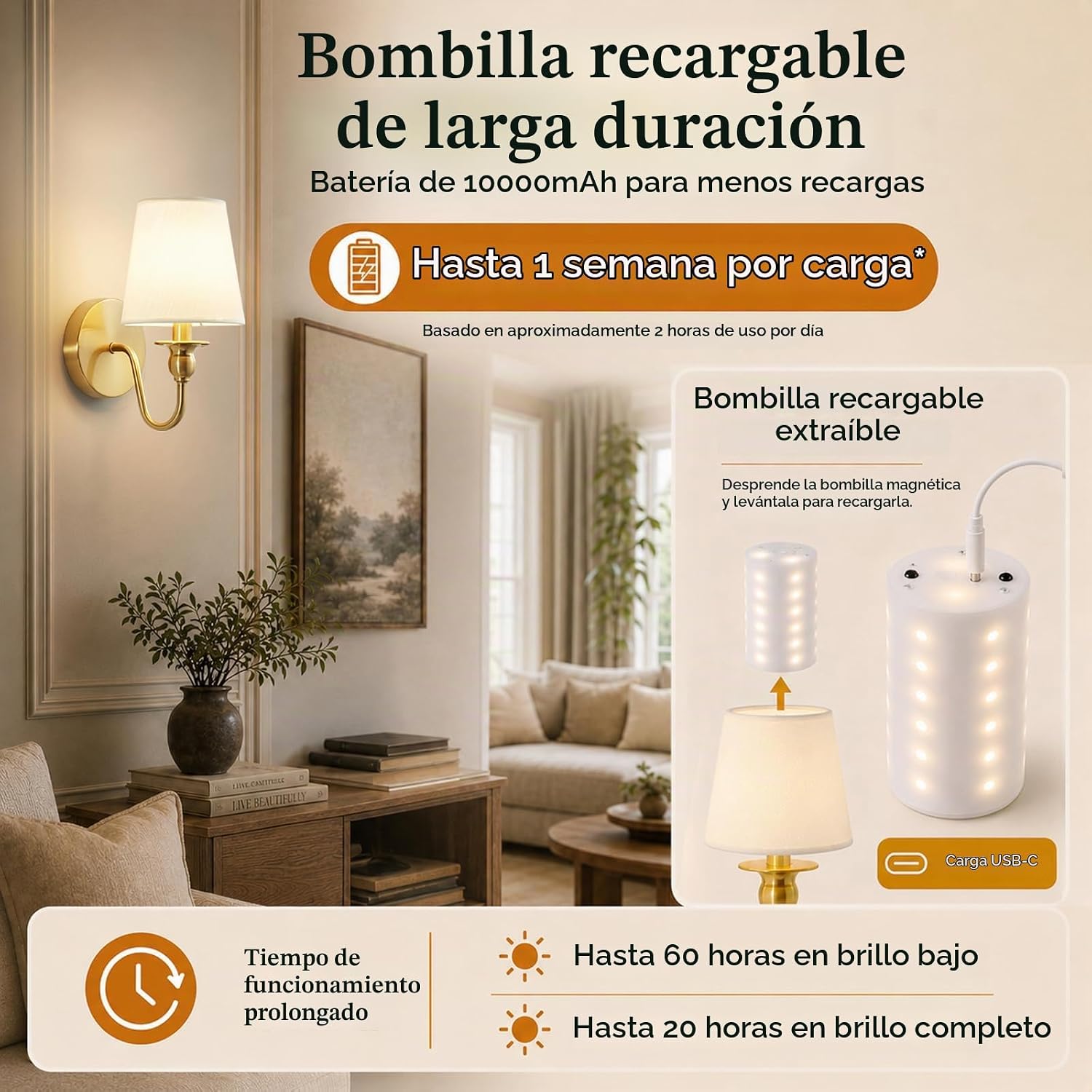 LÁMPARA DE PARED INALÁMBRICA MAGLAW SET DE 2 DORADO RECARGABLE RGB CON CONTROL REMOTO - 2
