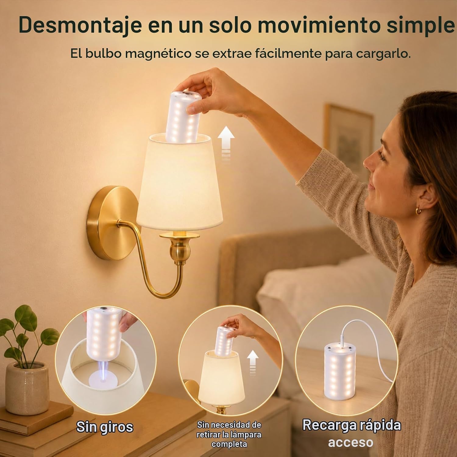 LÁMPARA DE PARED INALÁMBRICA MAGLAW SET DE 2 DORADO RECARGABLE RGB CON CONTROL REMOTO - 3