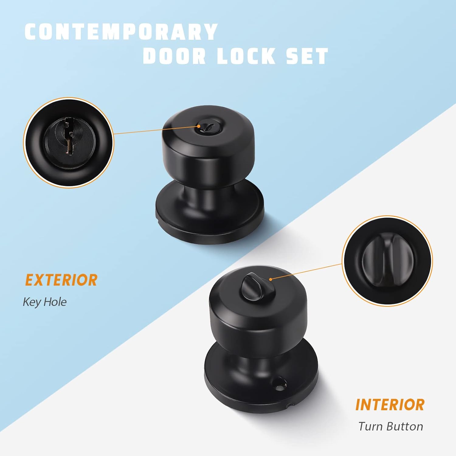 MANIJA PARA PUERTA KNOBWELL ENTRADA CON LLAVE JUEGO 6 PIEZAS ACABADO NEGRO MATE - 2