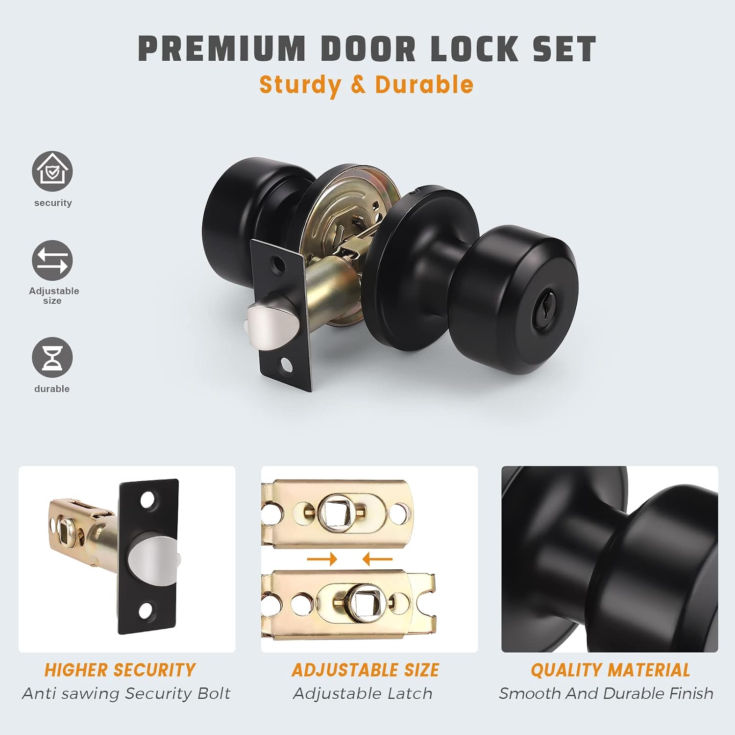 MANIJA PARA PUERTA KNOBWELL ENTRADA CON LLAVE JUEGO 6 PIEZAS ACABADO NEGRO MATE - 4