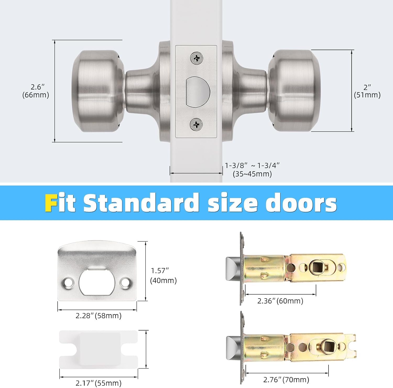 MANIJA PARA PUERTA KNOBWELL NÍQUEL CEPILLADO CILÍNDRICA SIN LLAVE 5 UNIDADES - 5