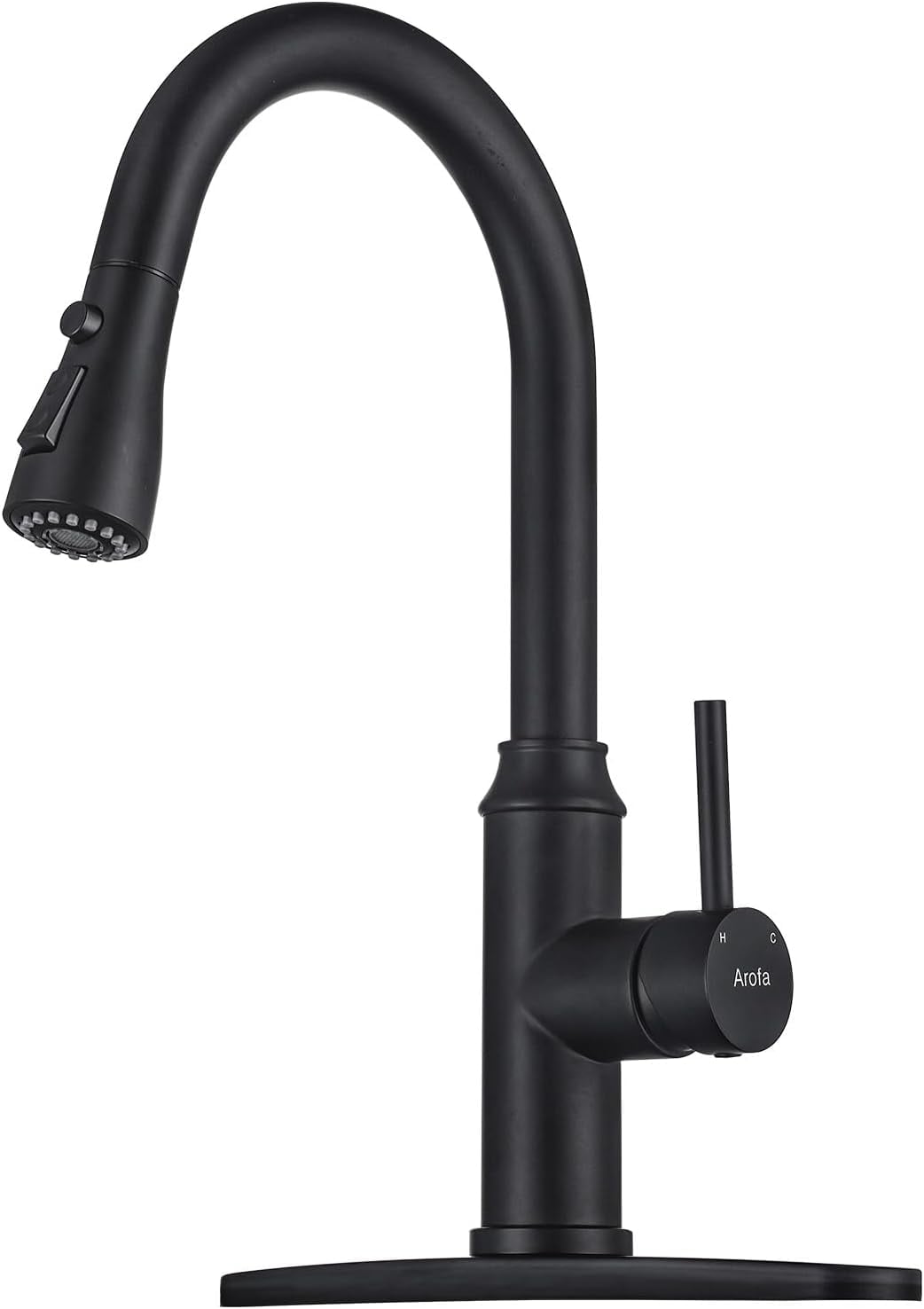 LLAVE PARA COCINA AROFA PULL-DOWN 3 MODOS NEGRO MATE ARCO ALTO - 1