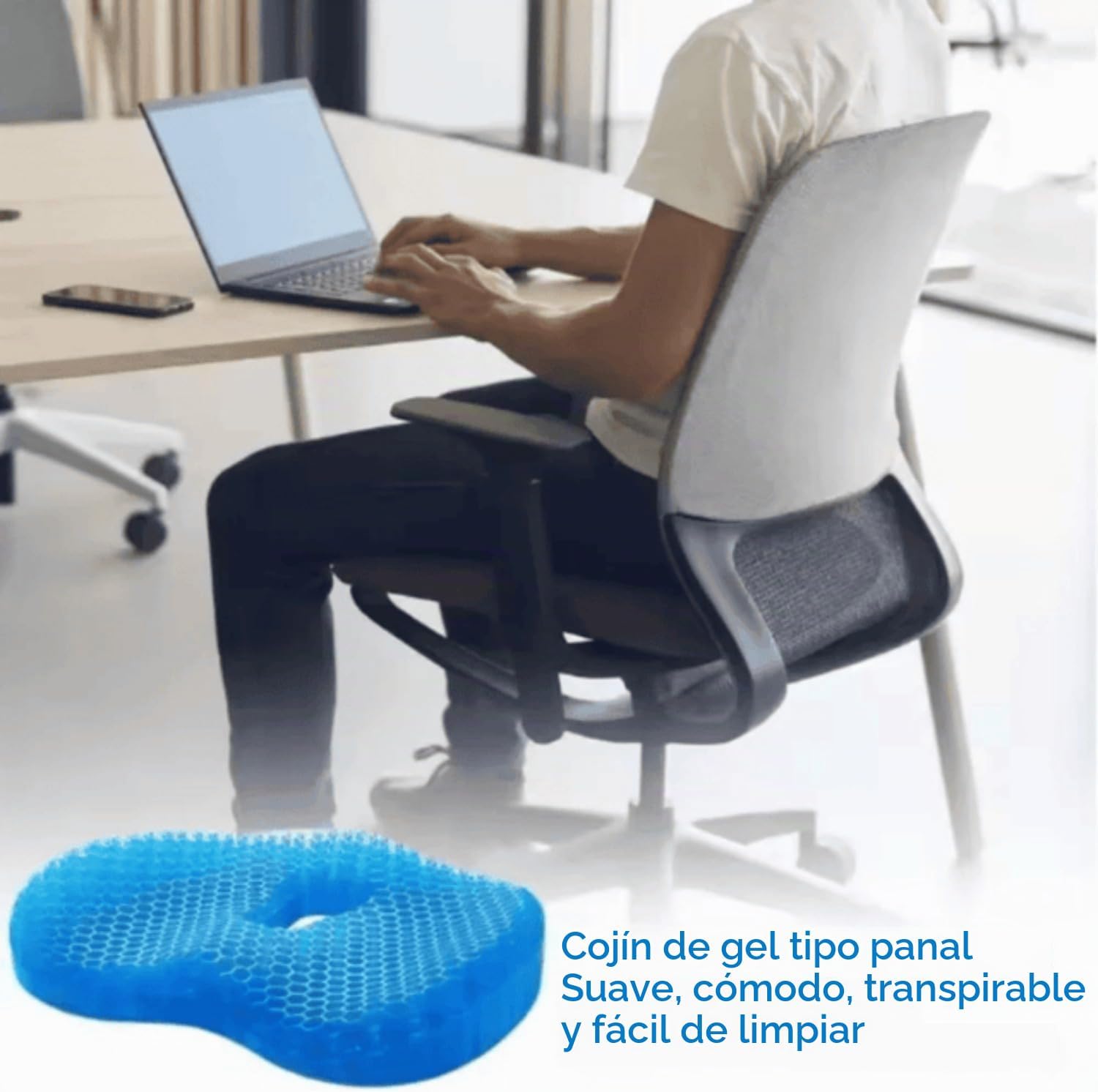 COJÍN DE GEL ERGONÓMICO BONTEBIAN ERGONOMICLUX HONEYCOMB CON FUNDA DE SEDA NEGRA - 5