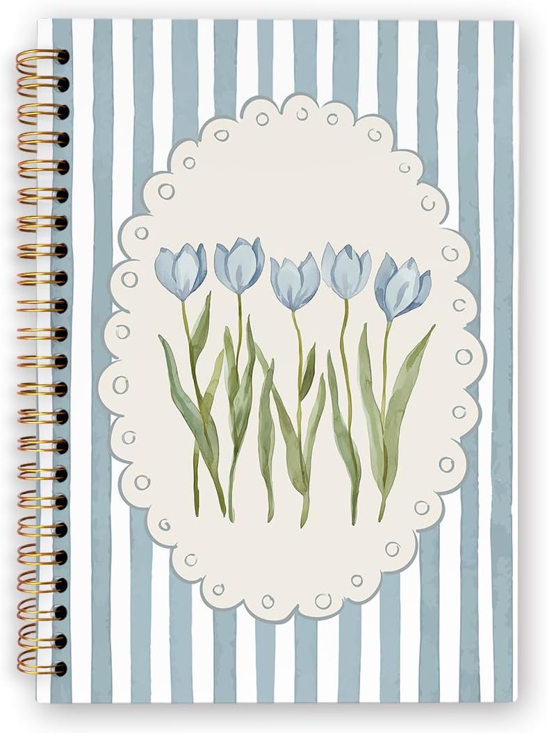 CUADERNO ESPIRAL DVHDAJED DISEÑO FLORAL AZUL TULIPÁN 5.5X8.3 PULGADAS - 1