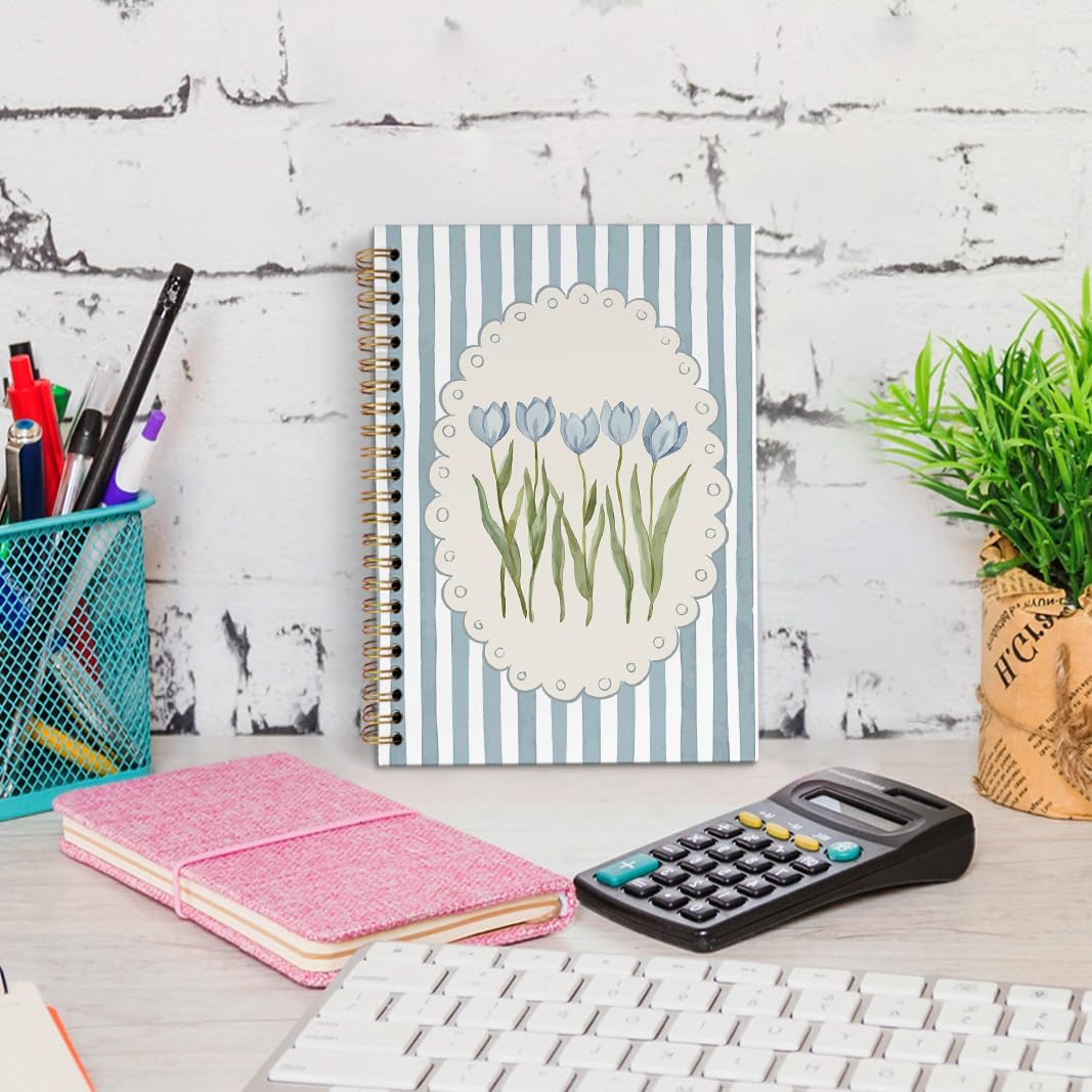 CUADERNO ESPIRAL DVHDAJED DISEÑO FLORAL AZUL TULIPÁN 5.5X8.3 PULGADAS - 3
