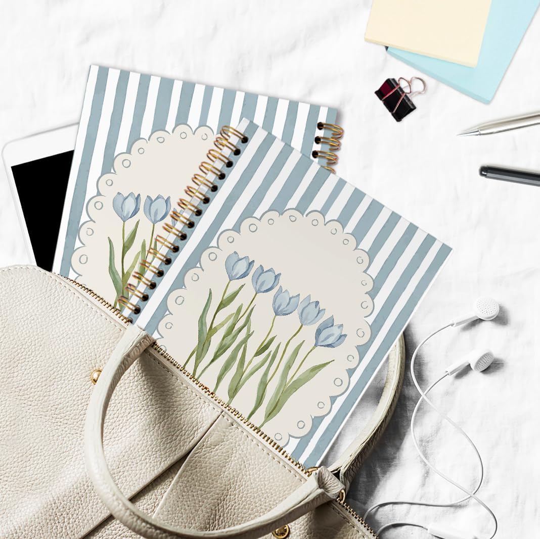 CUADERNO ESPIRAL DVHDAJED DISEÑO FLORAL AZUL TULIPÁN 5.5X8.3 PULGADAS - 4