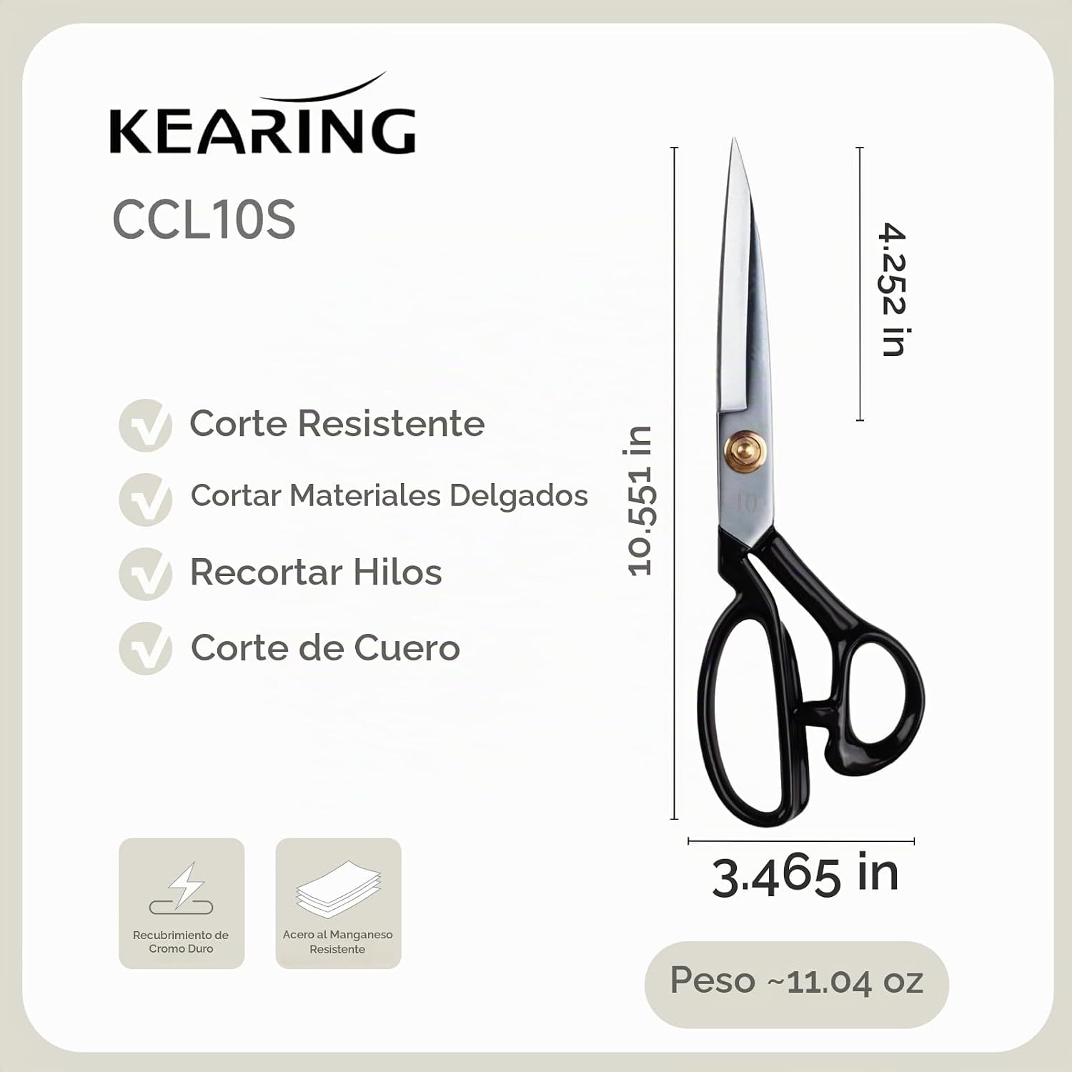 TIJERAS PARA TELA KEARING 10 PULGADAS PARA ZURDOS ACERO MANGANESO GALVANIZADO - 2