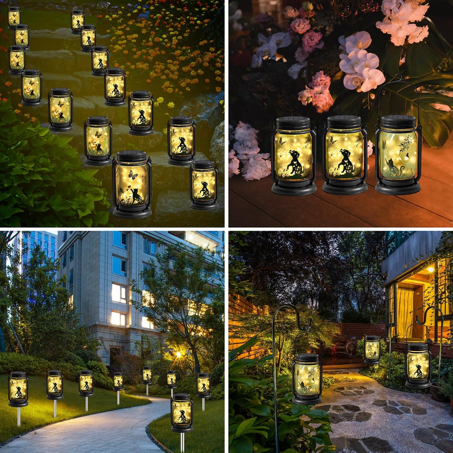 FAROL SOLAR EXTERIOR GATO Y MARIPOSA CON LUCES LED MASON JAR - 4
