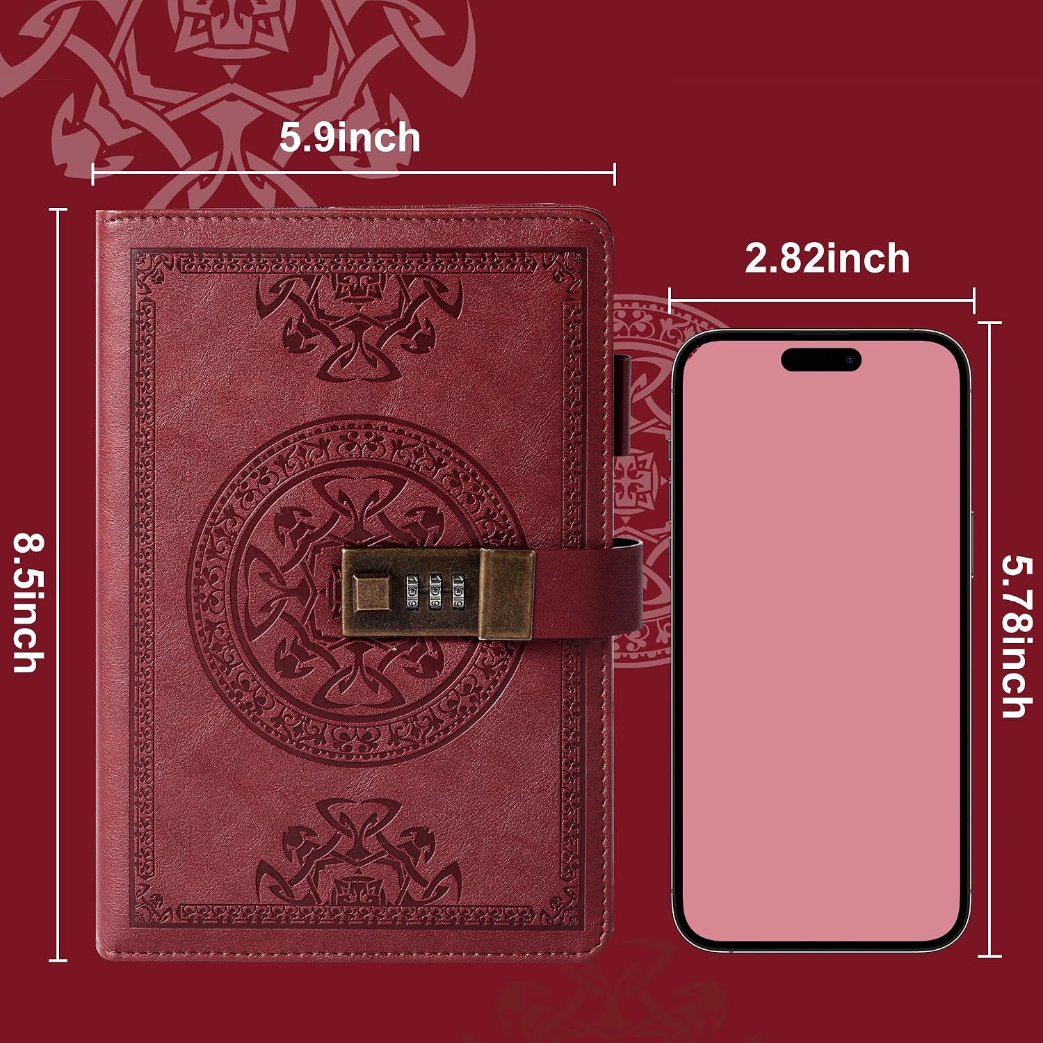AGENDA CON CANDADO CAGIE A5 ROJO OSCURO - 3