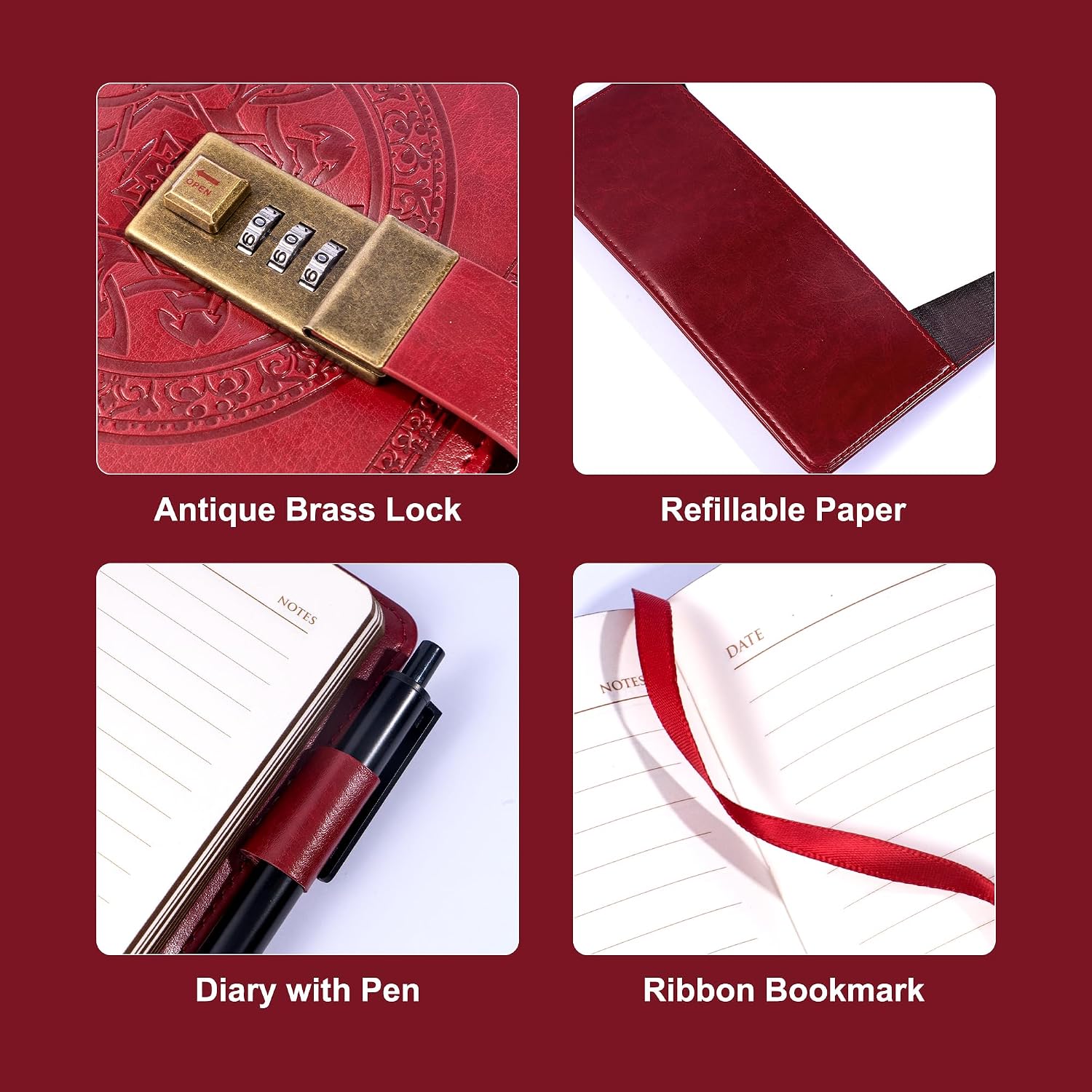 AGENDA CON CANDADO CAGIE A5 ROJO OSCURO - 4