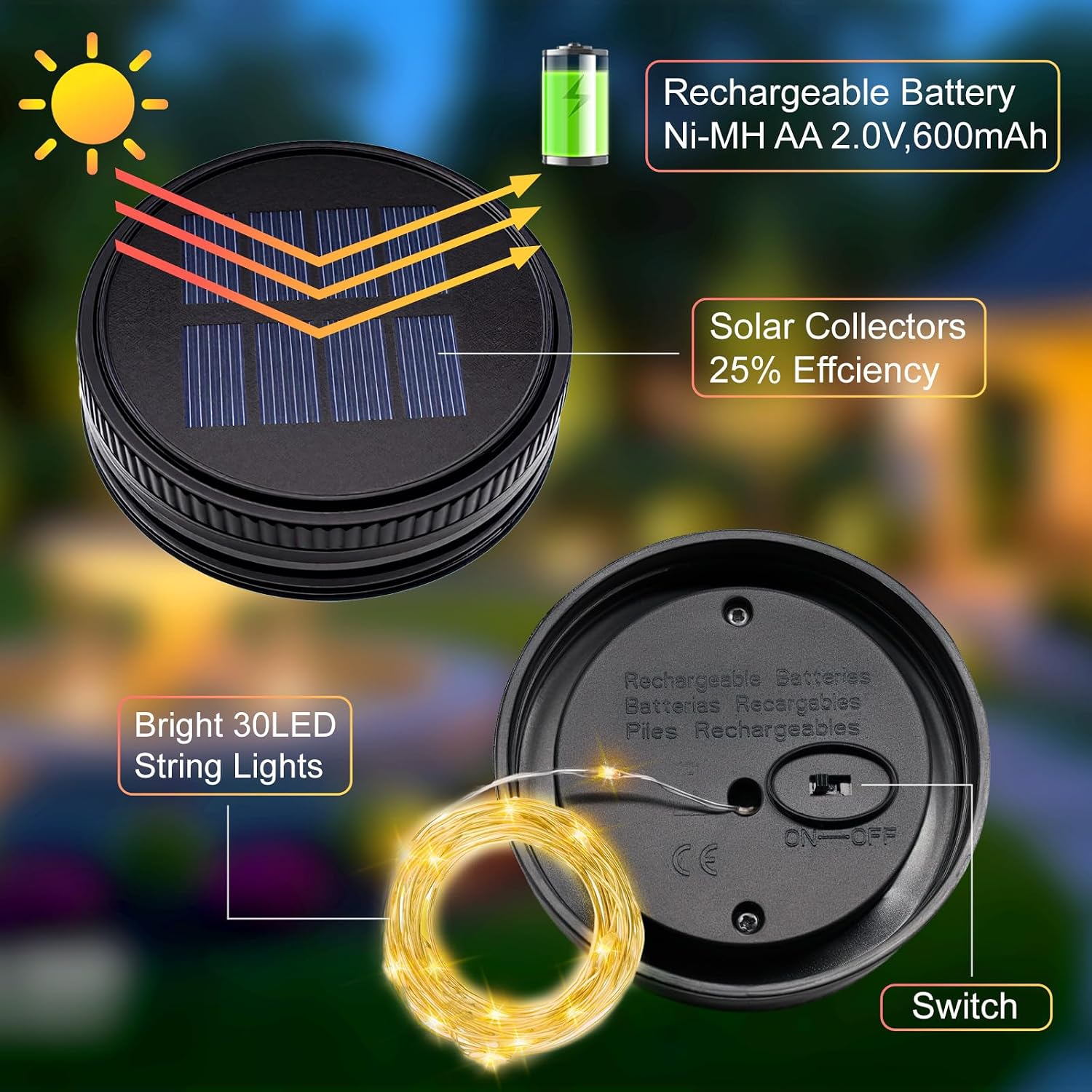 PACK 6 TAPAS SOLARES DE REEMPLAZO PARA FAROLES EXTERIOR 2.83 X 2.91 PULGADAS - 3