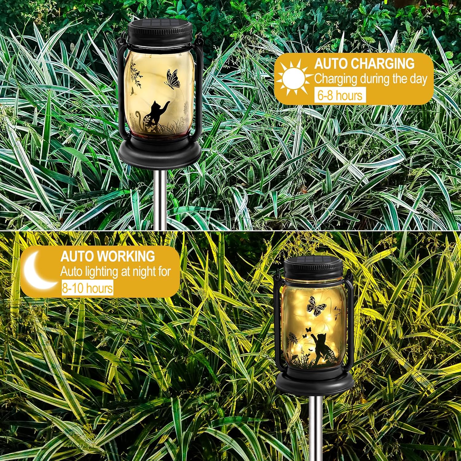 FAROL SOLAR COLGANTE EXTERIOR 2 PACK GATO PERRO MARIPOSA FRASCO VIDRIO - 4