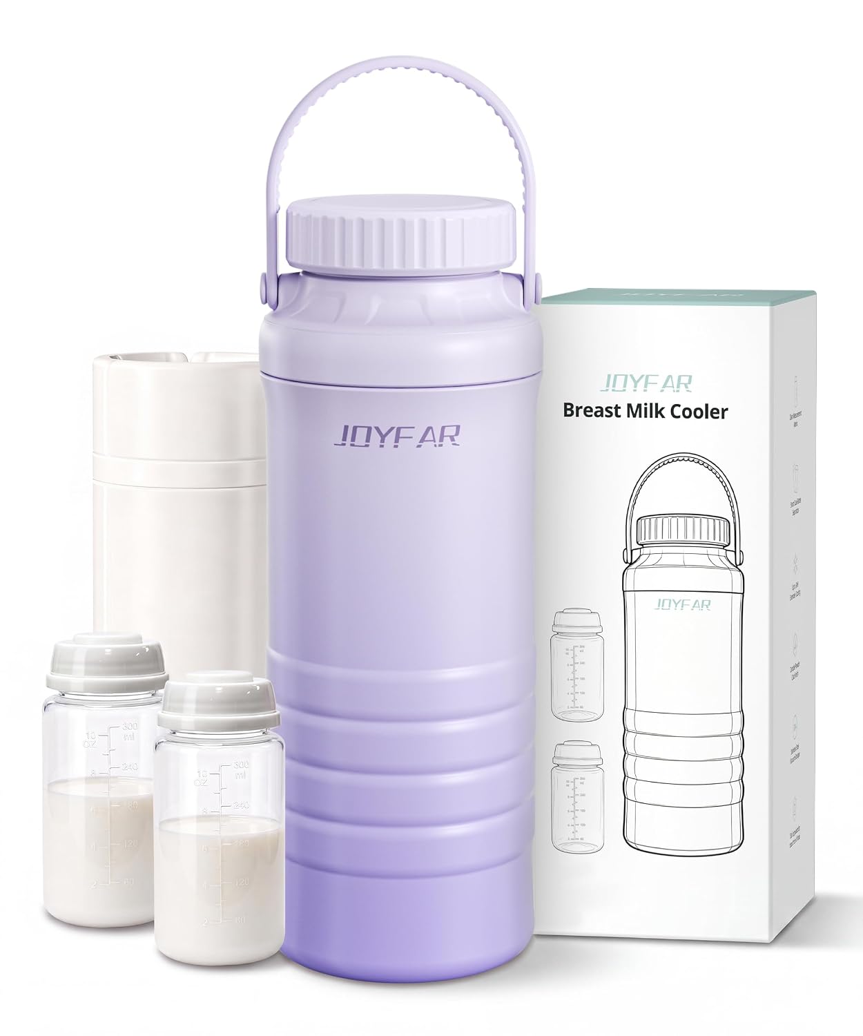 CONTENEDOR PORTÁTIL PARA LECHE MATERNA JOYFAR 22 OZ CON 2 BOTELLAS PÚRPURA - 1