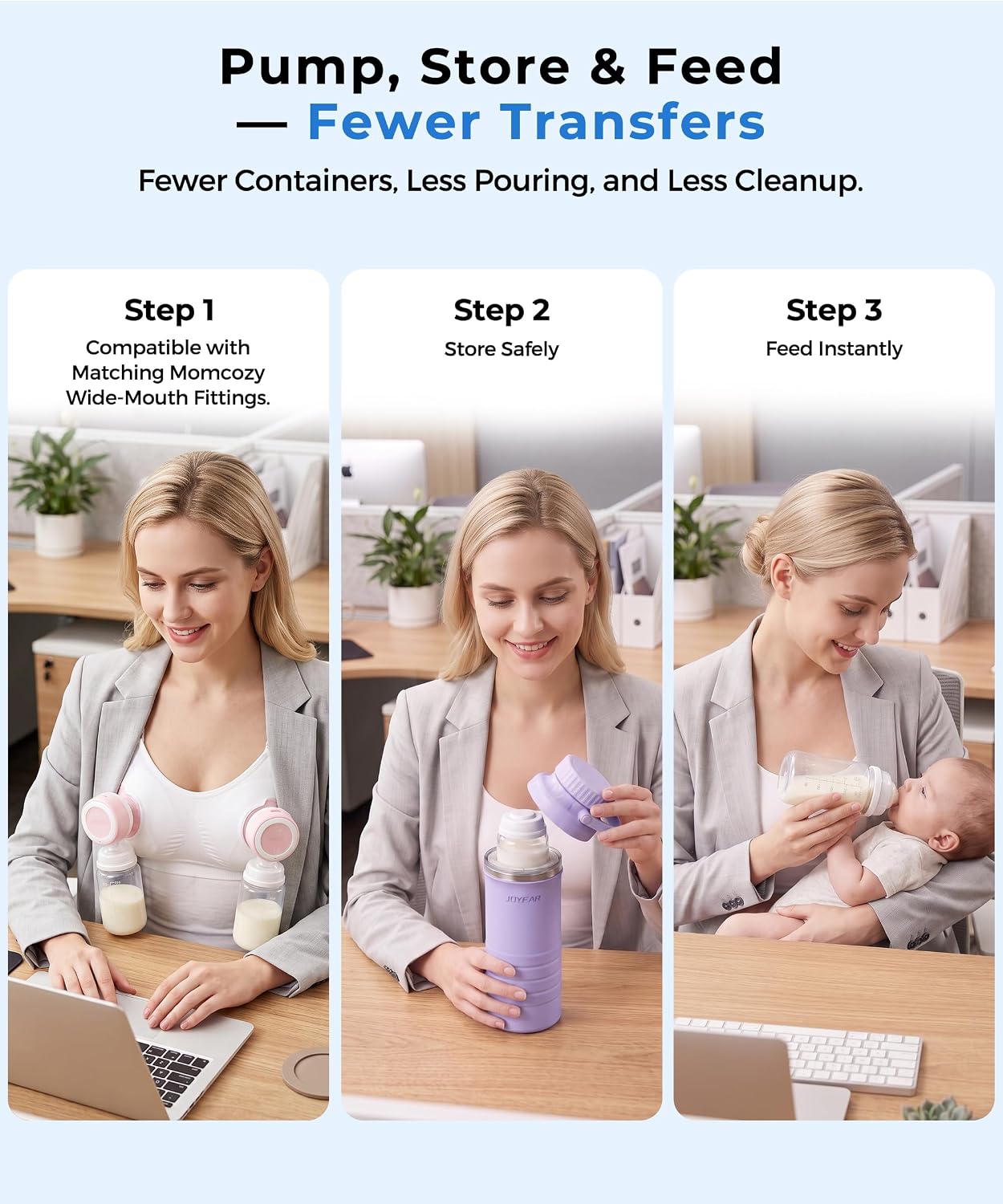CONTENEDOR PORTÁTIL PARA LECHE MATERNA JOYFAR 22 OZ CON 2 BOTELLAS PÚRPURA - 4