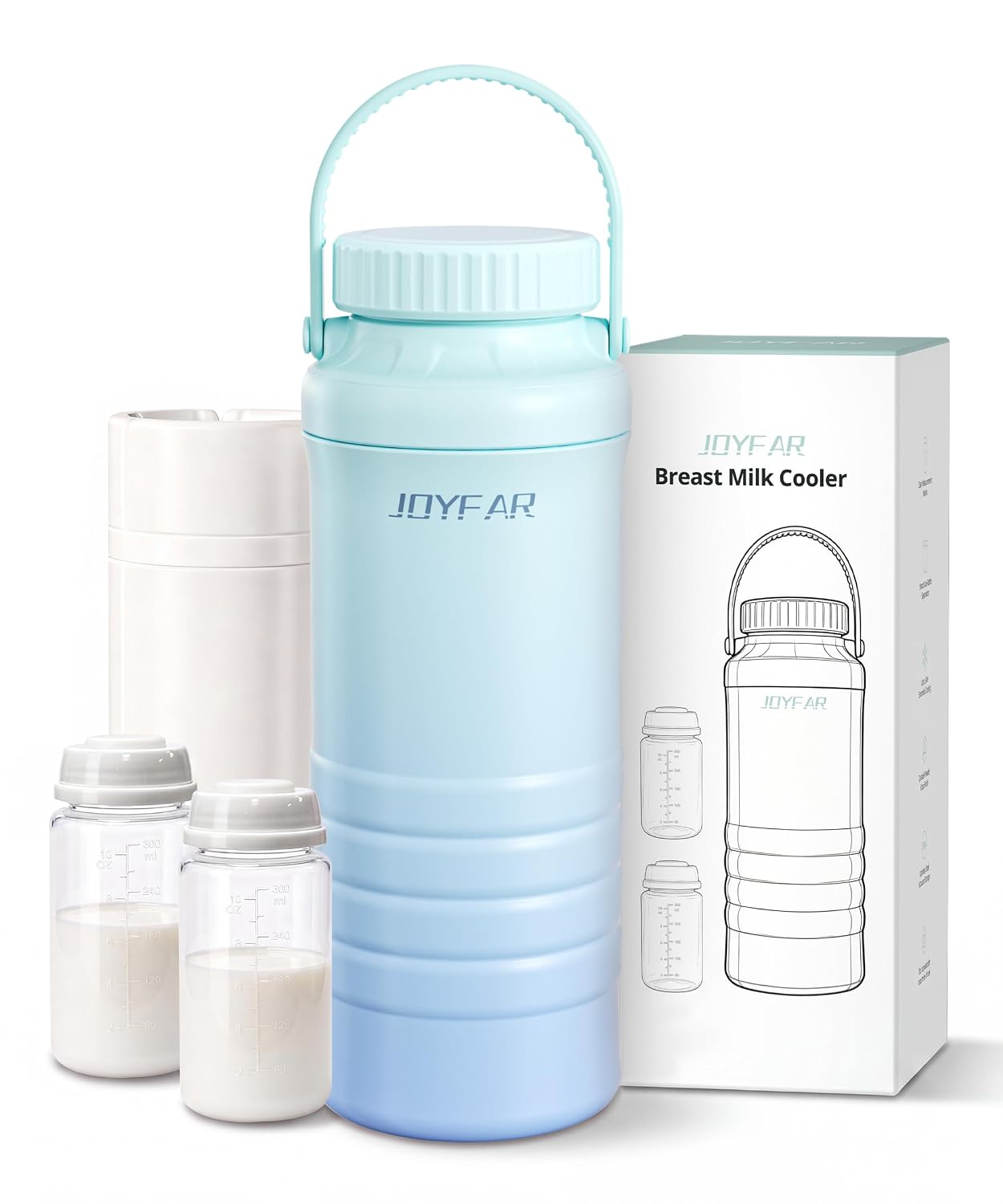 CONTENEDOR PARA LECHE MATERNA JOYFAR PORTÁTIL CON 2 BOTELLAS 22 OZ AZUL - 1