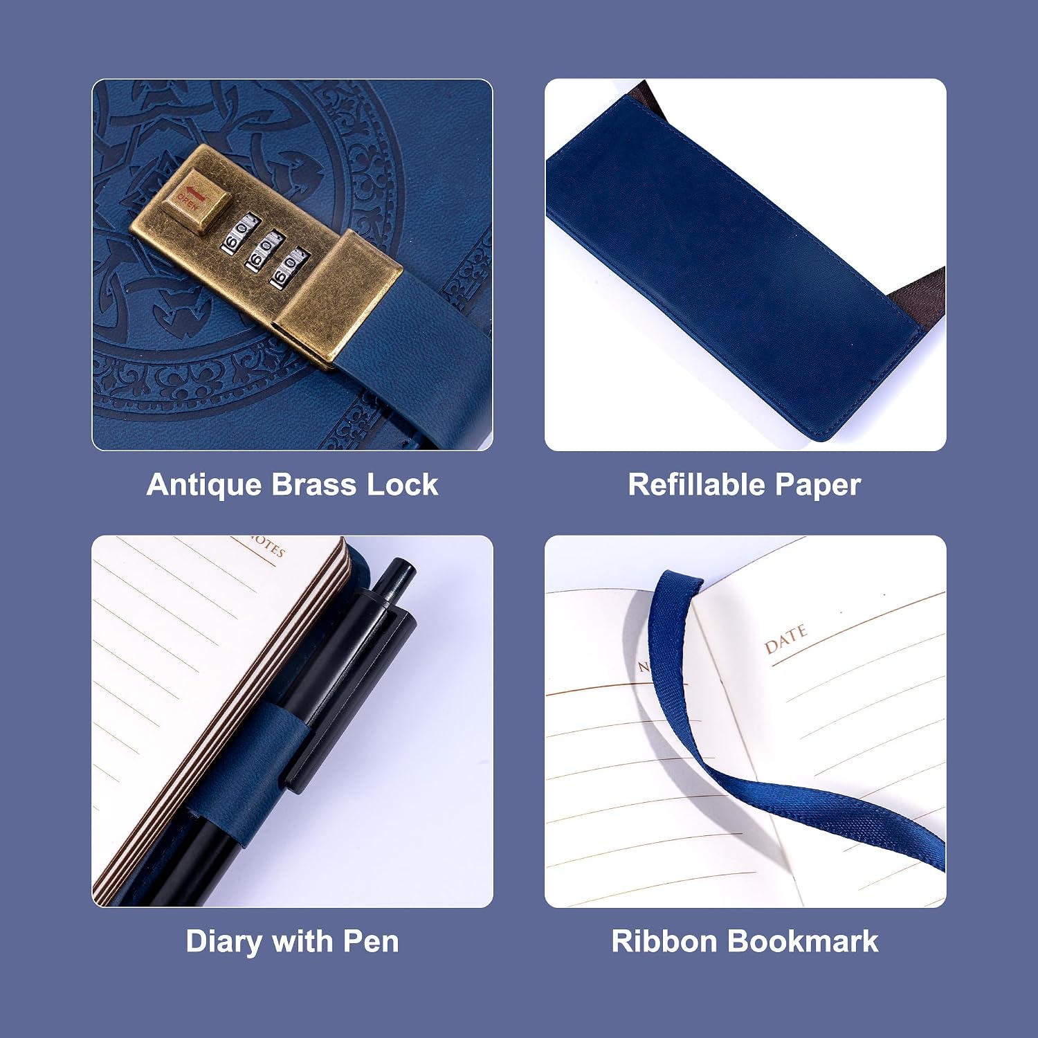 AGENDA CAGIE A5 CON CANDADO CUERO AZUL OSCURO - 4