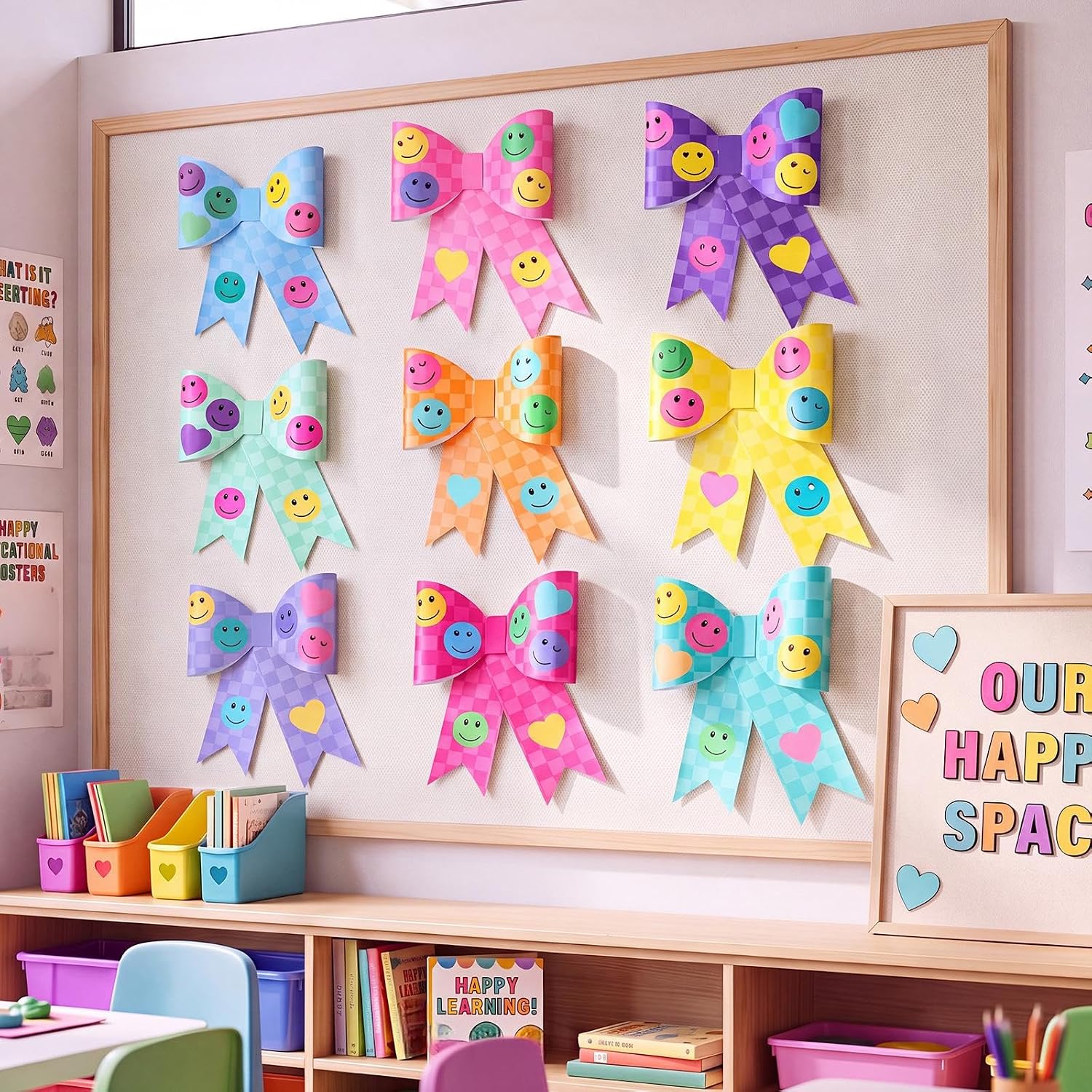 DECORACIÓN DE AULA KNITGRIP 9 PIEZAS LAZOS GRANDES CUADRICULADOS PASTEL - 3