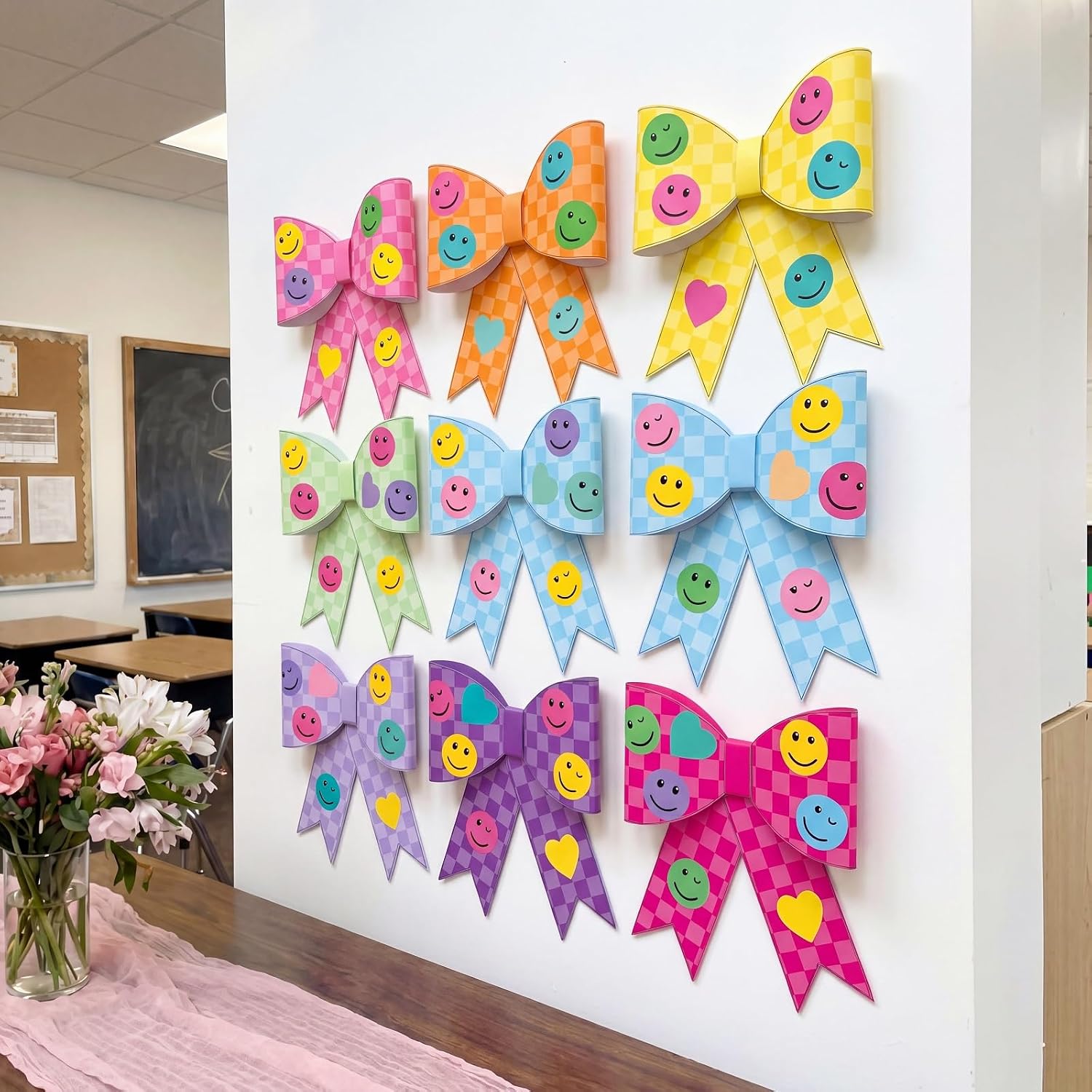 DECORACIÓN DE AULA KNITGRIP 9 PIEZAS LAZOS GRANDES CUADRICULADOS PASTEL - 4