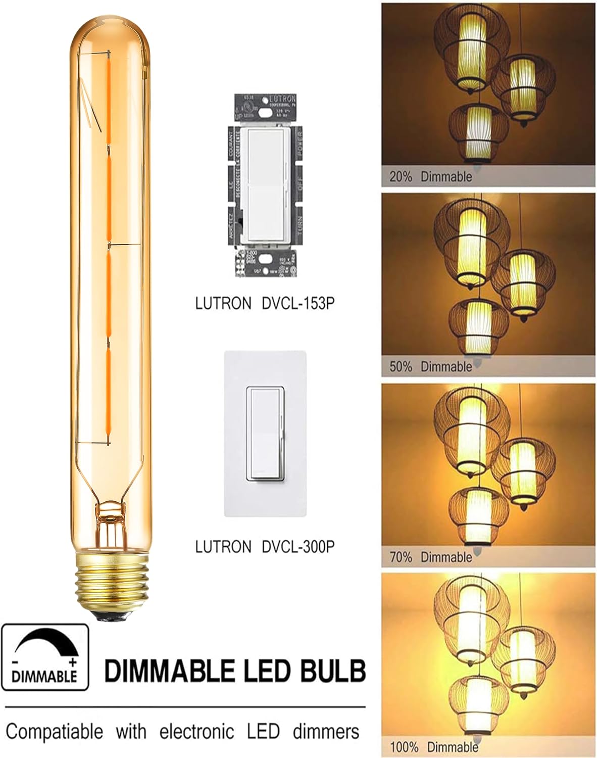 AMPOLLETA LED TUBULAR E26 T10 8.9 PULGADAS 4W LUZ CÁLIDA REGULABLE - 3
