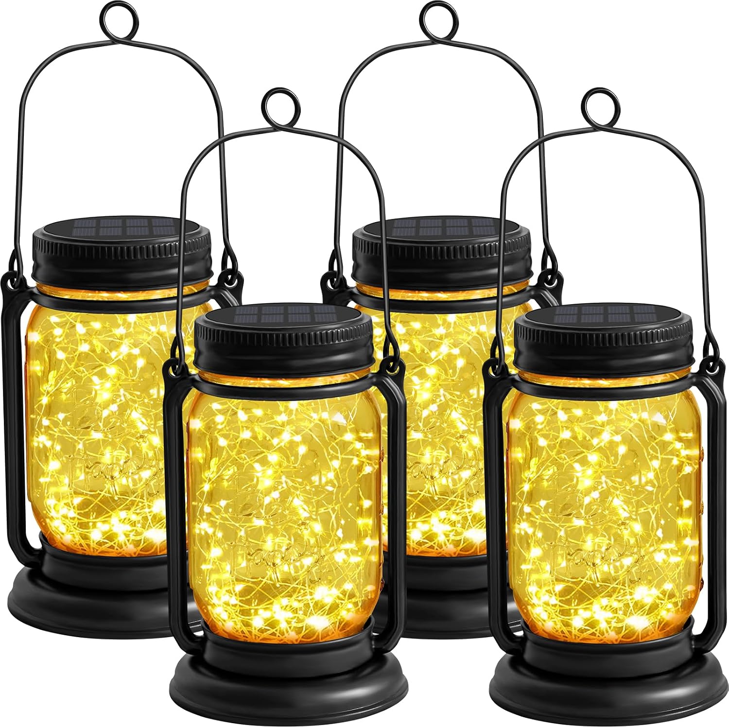 FAROL SOLAR COLGANTE MASON JAR CON 30 LEDS, JUEGO DE 4 UNIDADES - 1