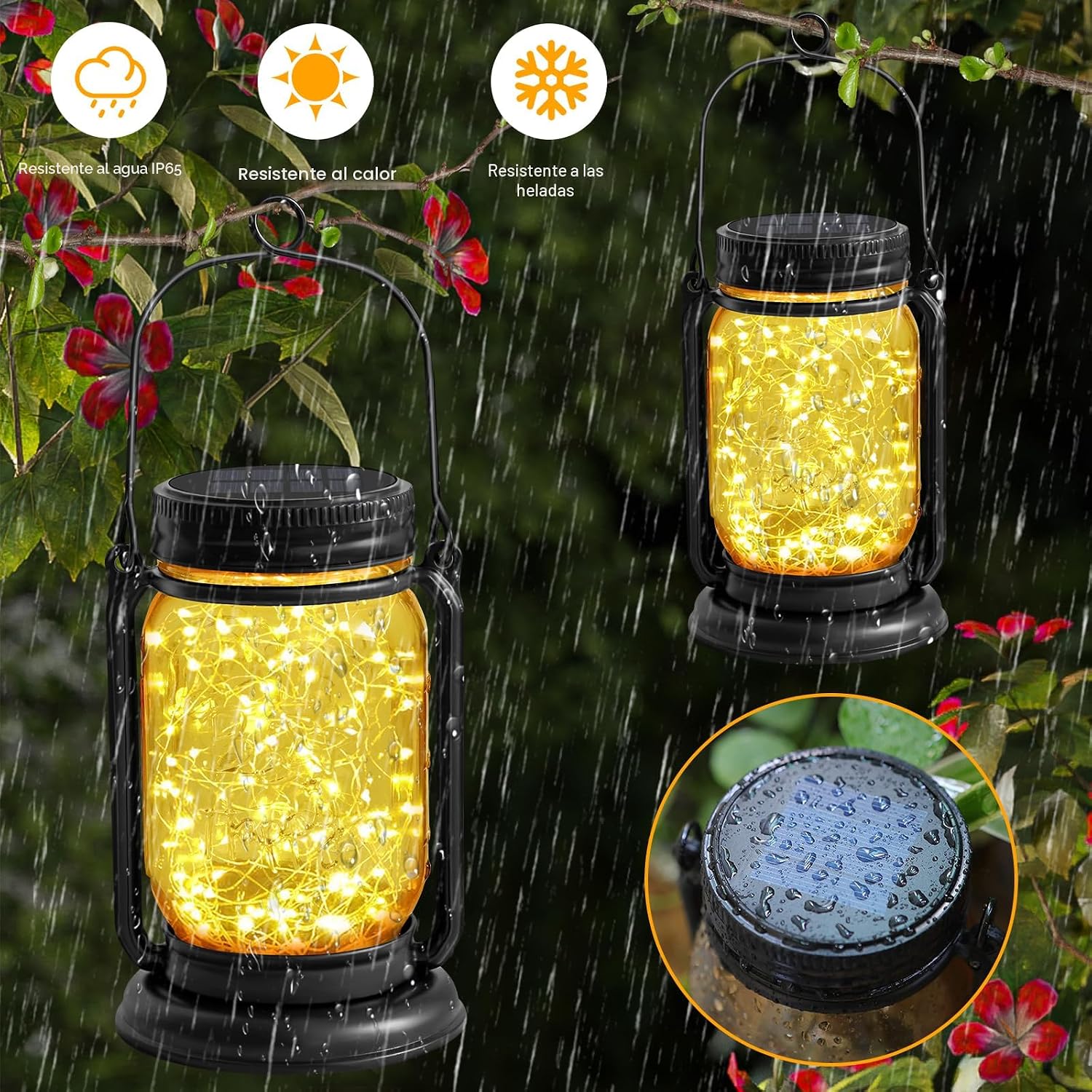 FAROL SOLAR COLGANTE MASON JAR CON 30 LEDS, JUEGO DE 4 UNIDADES - 3